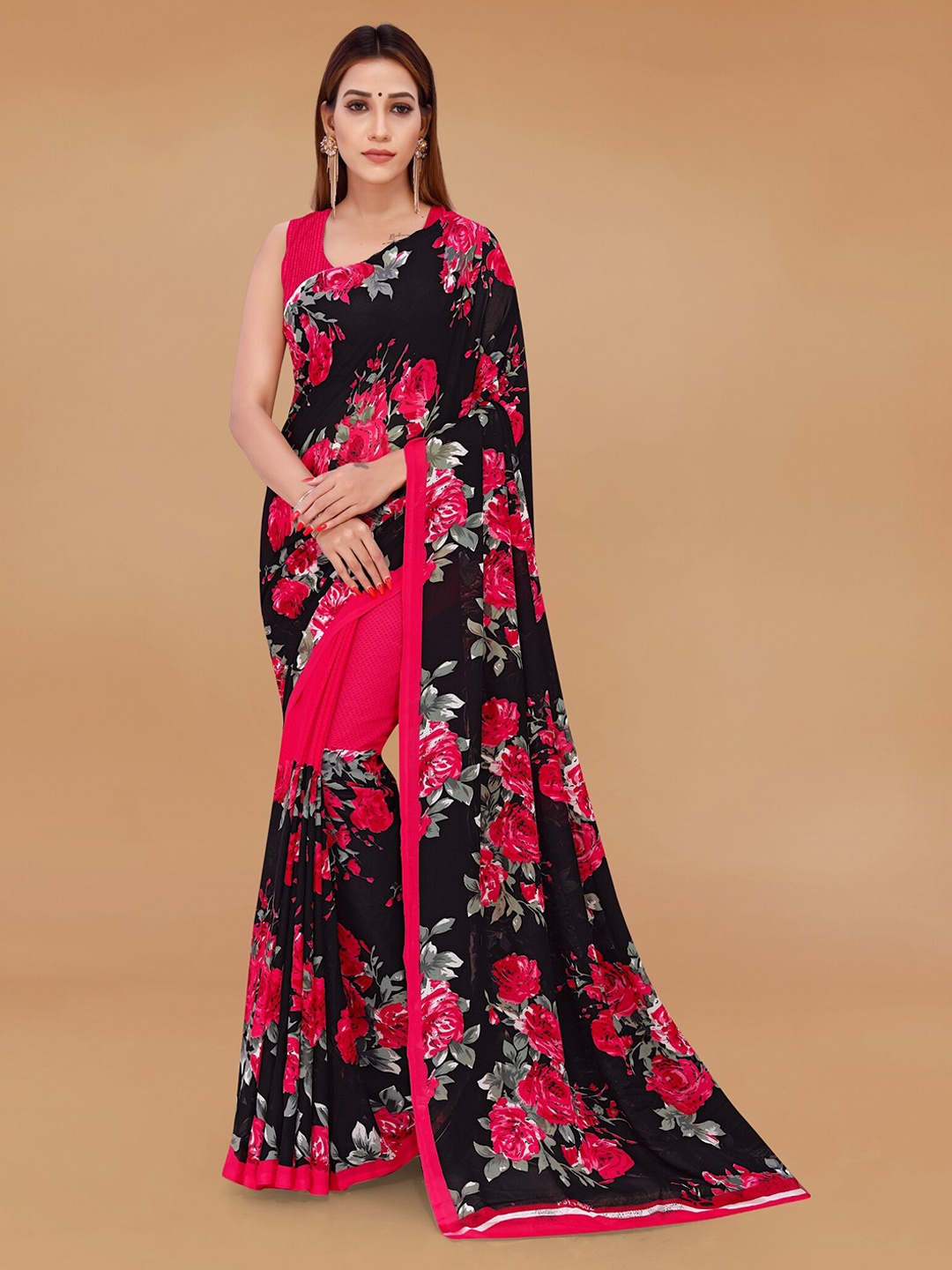

Moda Rapido Floral Saree With Blouse Piece, Pink