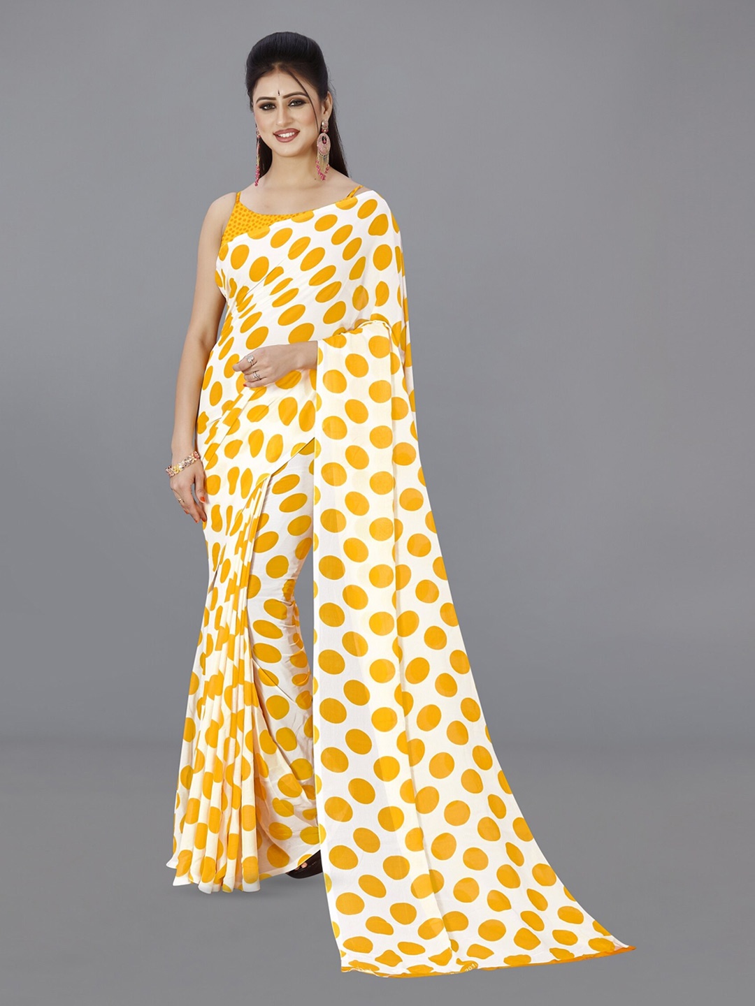 

ANAND SAREES Polka Dot Printed Saree, Yellow