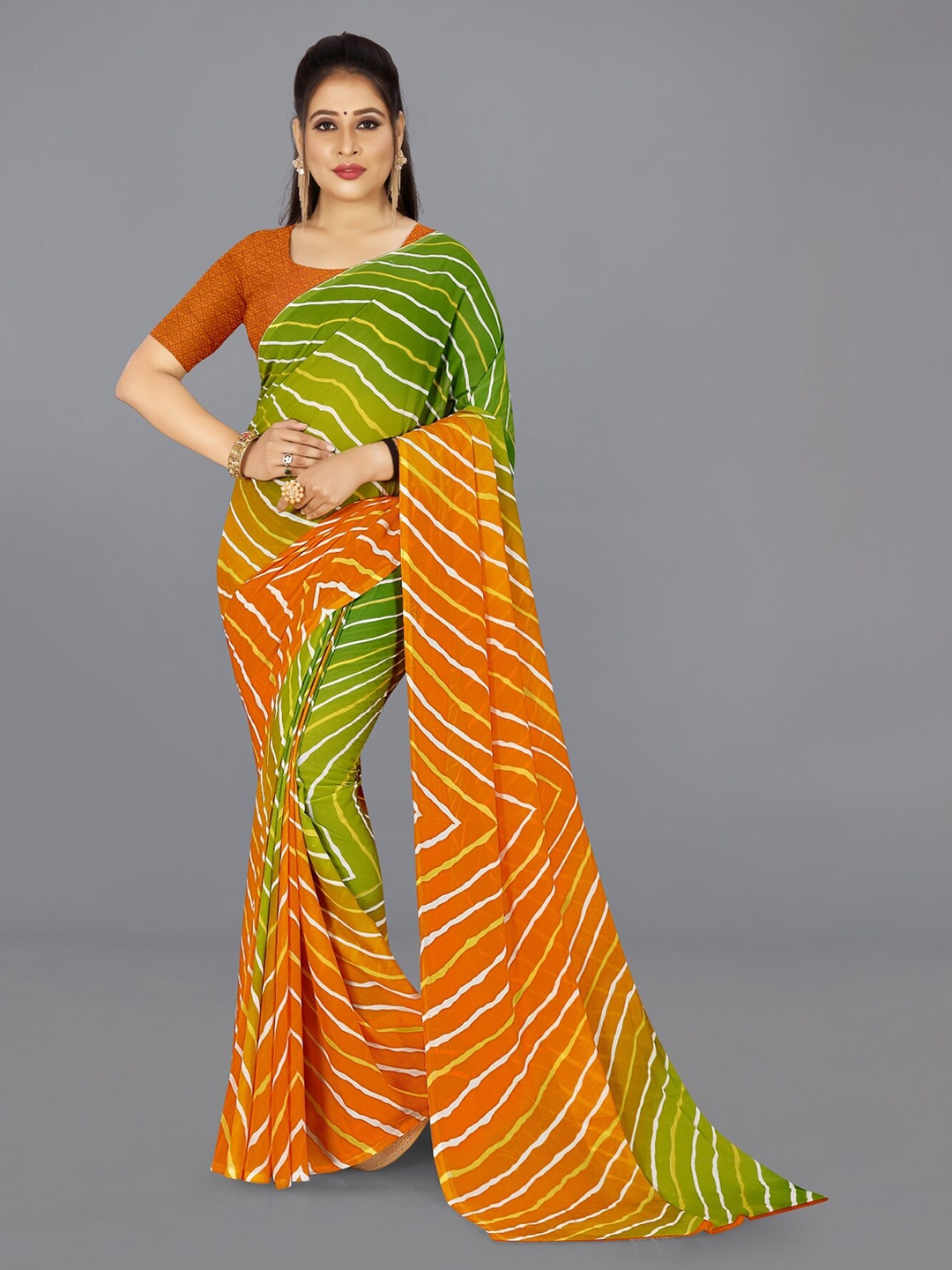

Moda Rapido Striped Georgette Saree, Green