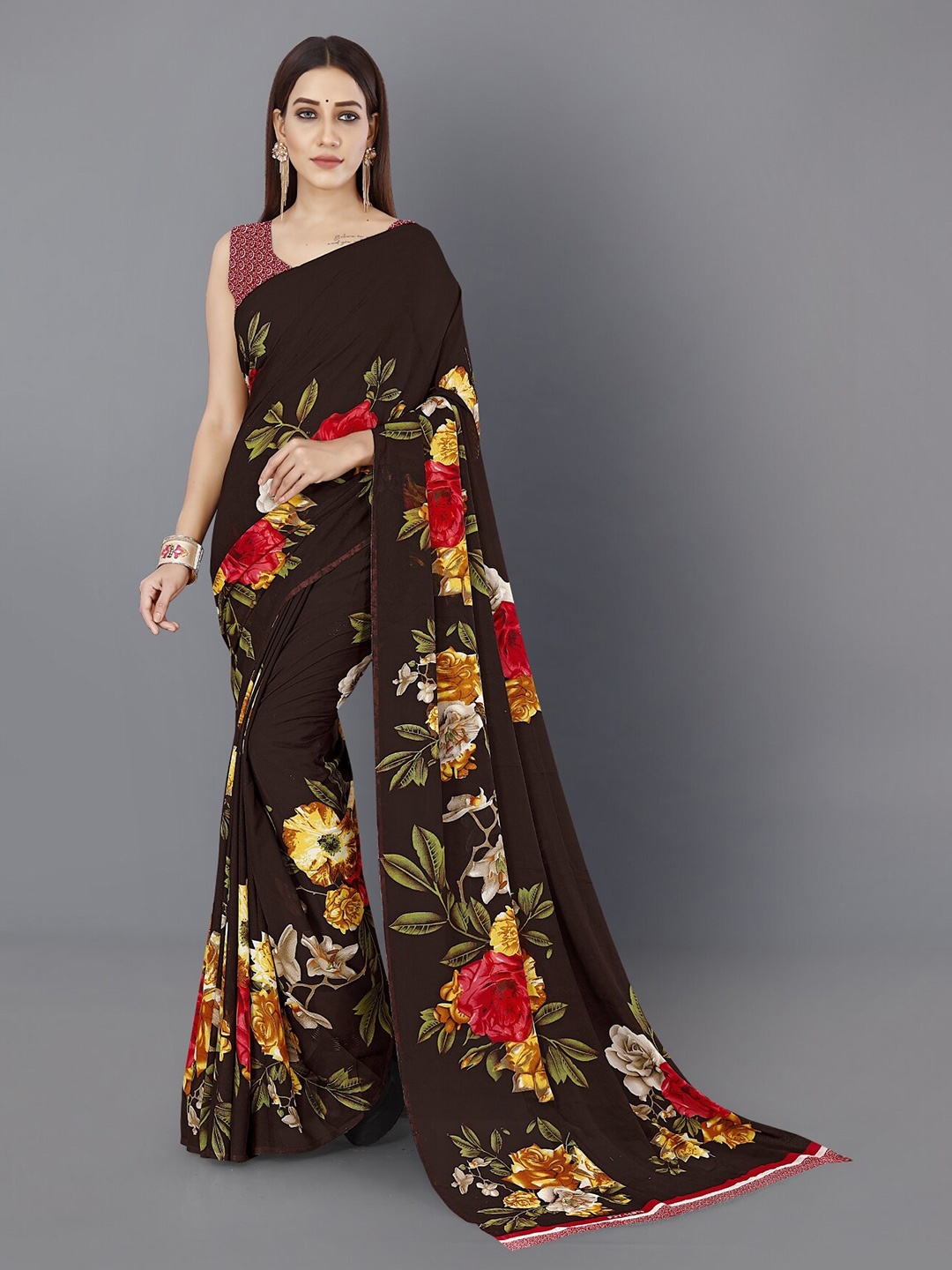 

ANAND SAREES Floral Printed Saree, Black