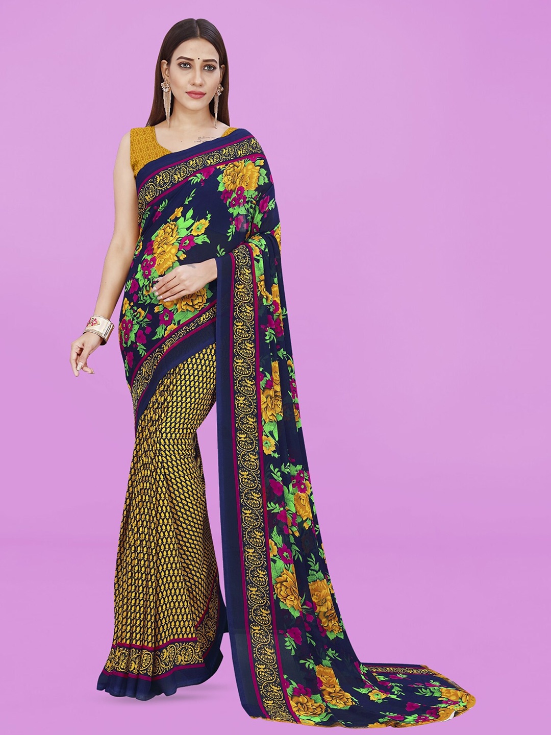 

Moda Rapido Floral Printed Saree, Yellow