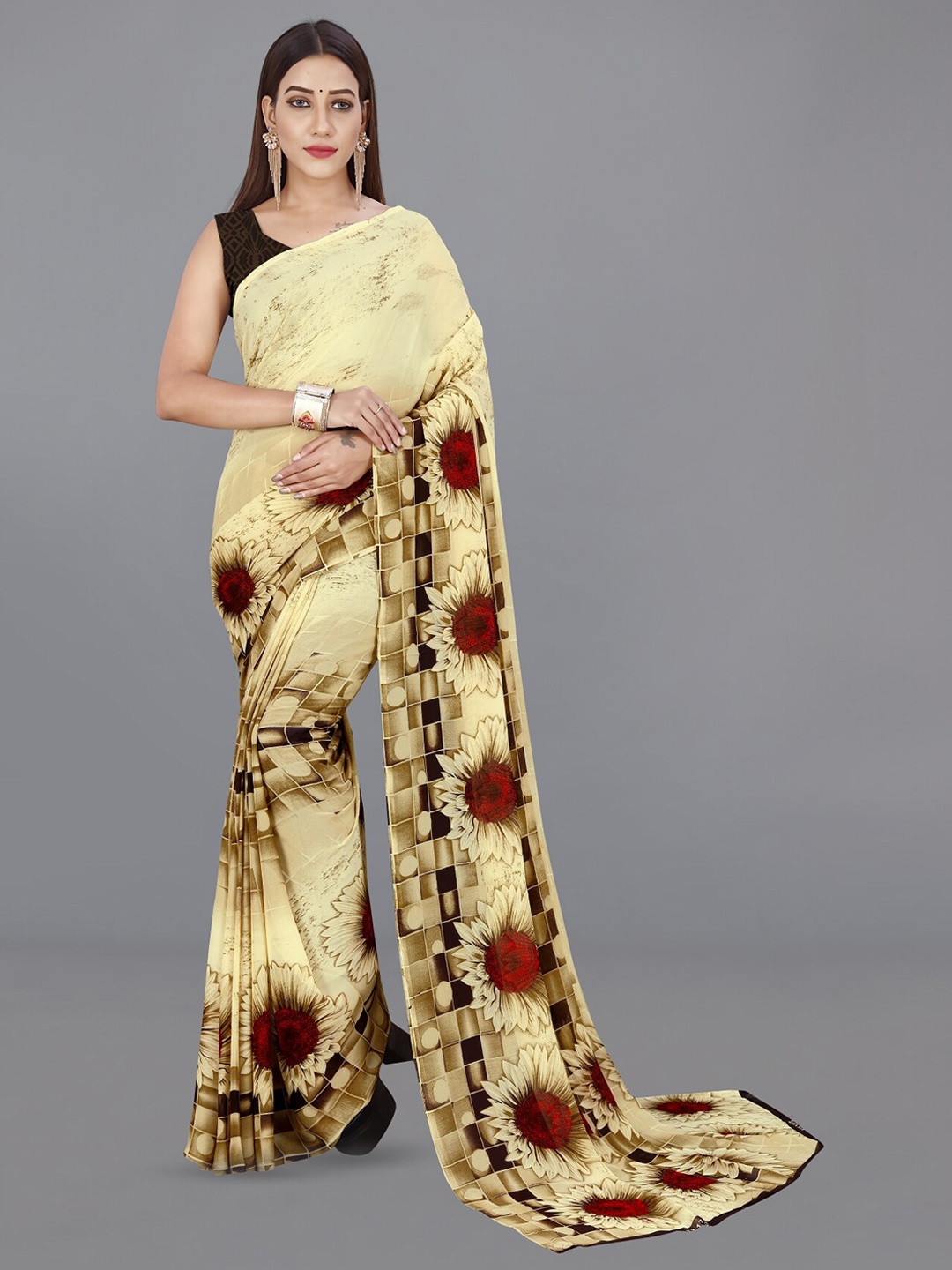 

ANAND SAREES Floral Printed Saree, Beige