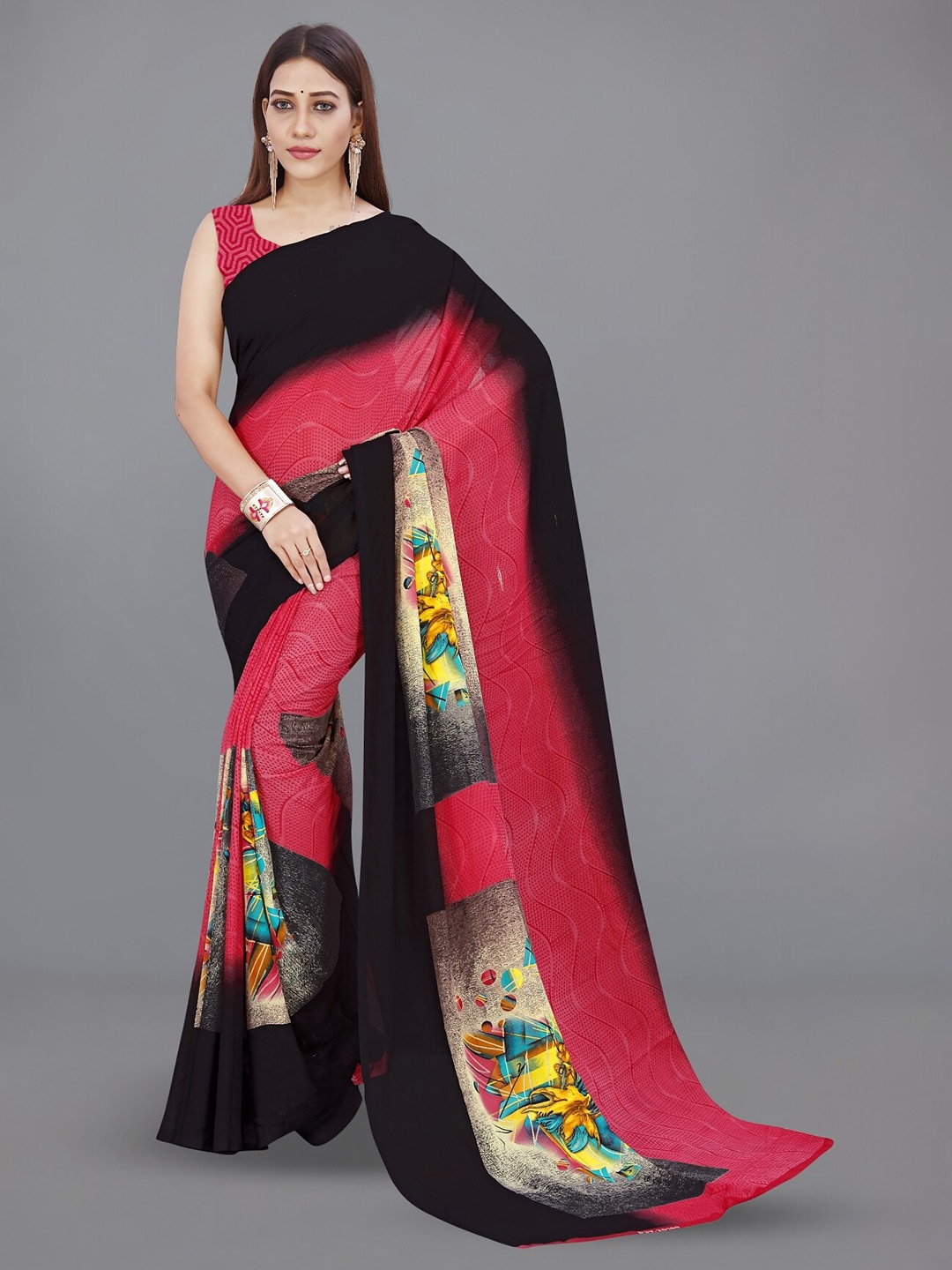 

Moda Rapido Ethnic Motifs Printed Georgette Saree, Red