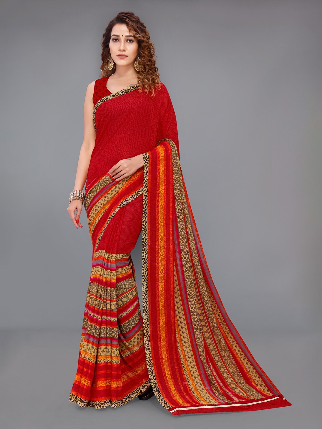 

Moda Rapido Ethnic Motifs Printed Saree, Red