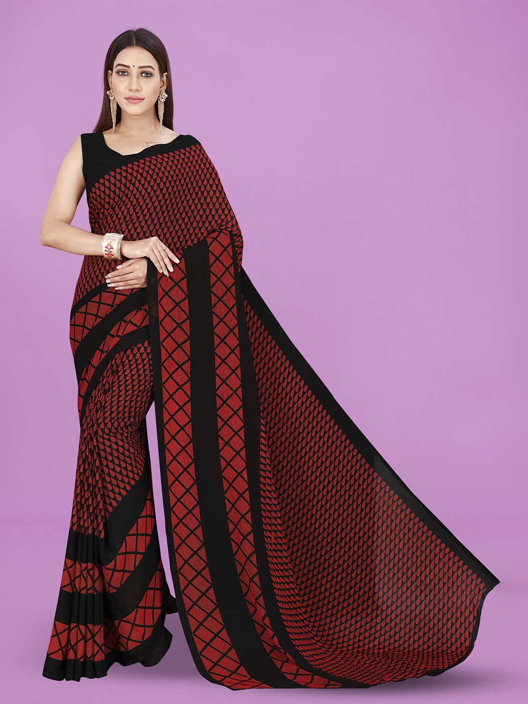 

ANAND SAREES Geometric Printed Saree, Brown