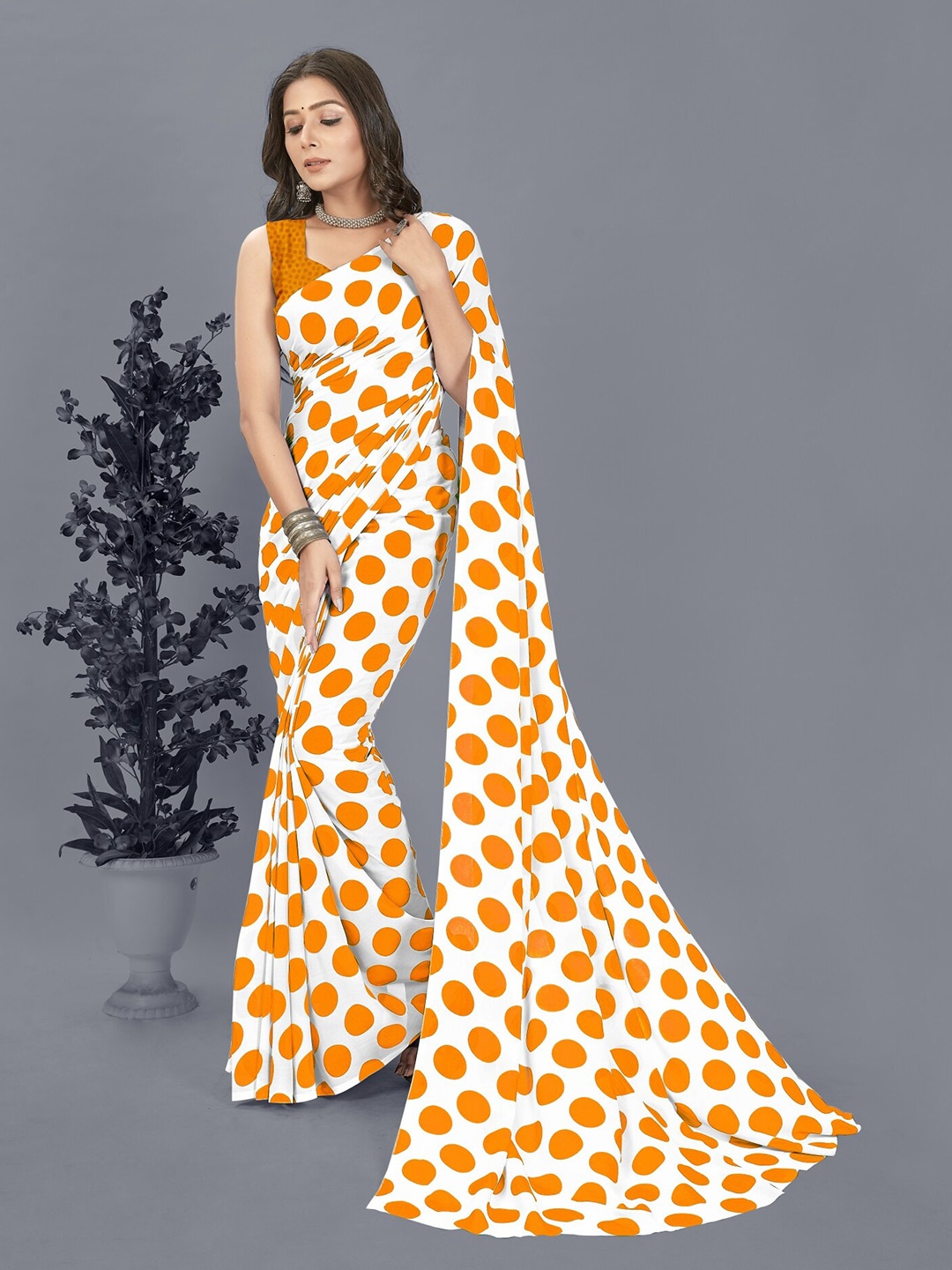 

ANAND SAREES Polka Dot Printed Saree, Orange