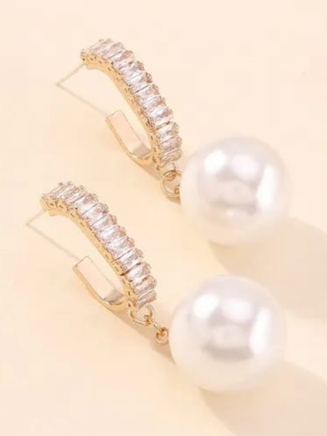 

KRYSTALZ Gold-Plated Pearl Contemporary Hoop Earrings