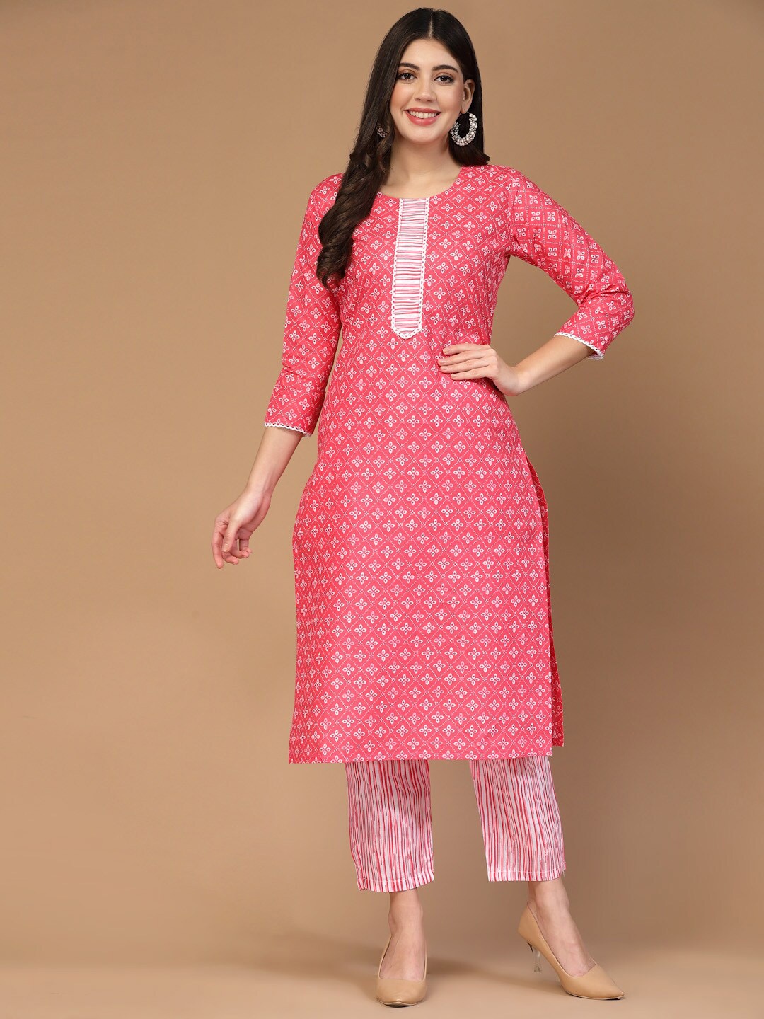 

KALINI Ethnic Motifs Printed Straight Kurta Pant Set, Pink