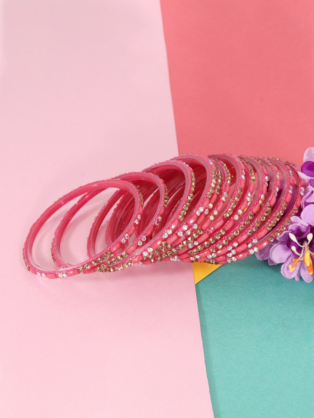 

LAVAZZA Set Of 12 Crystal-Studded Bangles, Rose
