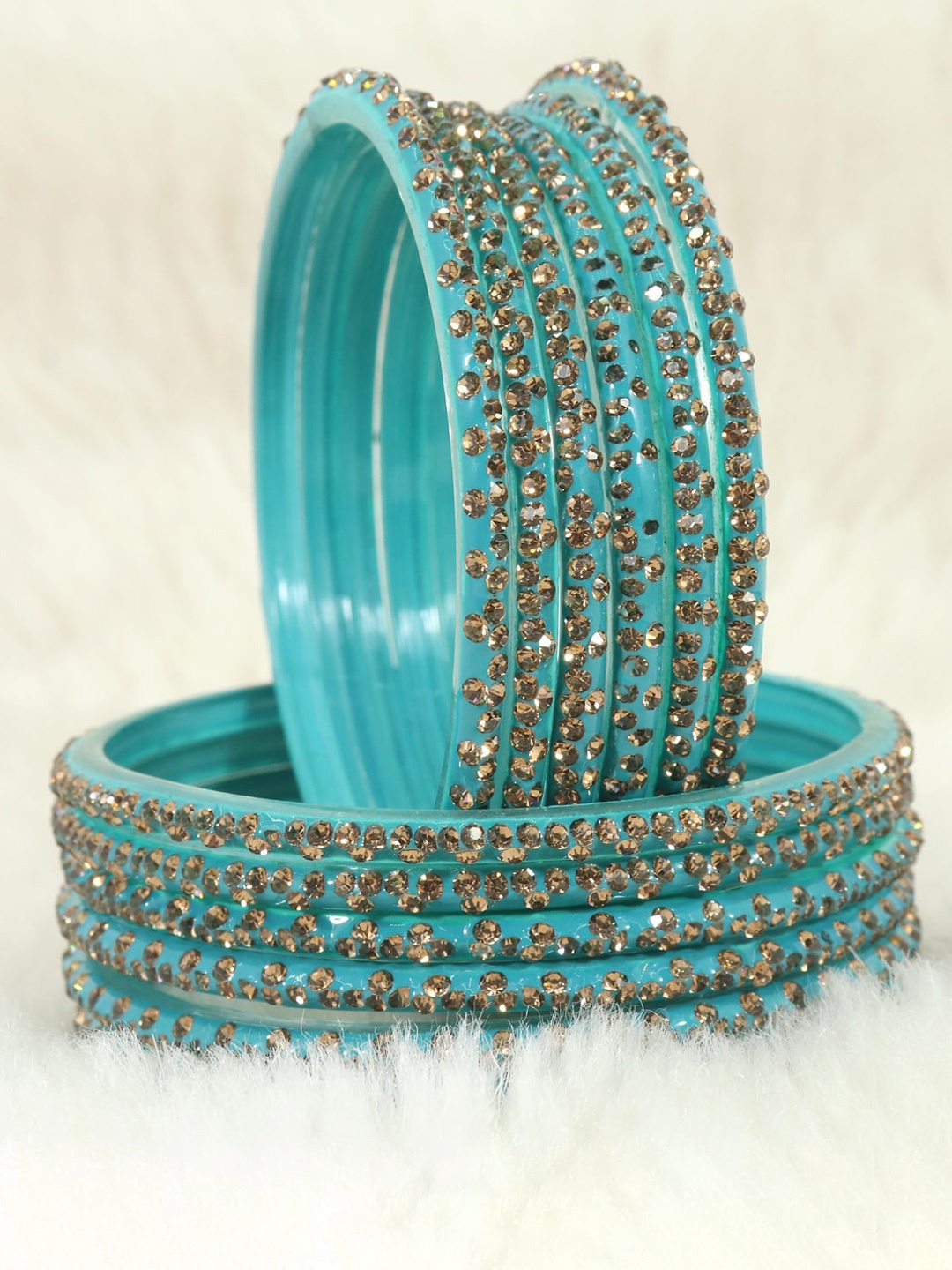 

LAVAZZA Set Of 12 Zircon-Studded Bangles, Turquoise blue