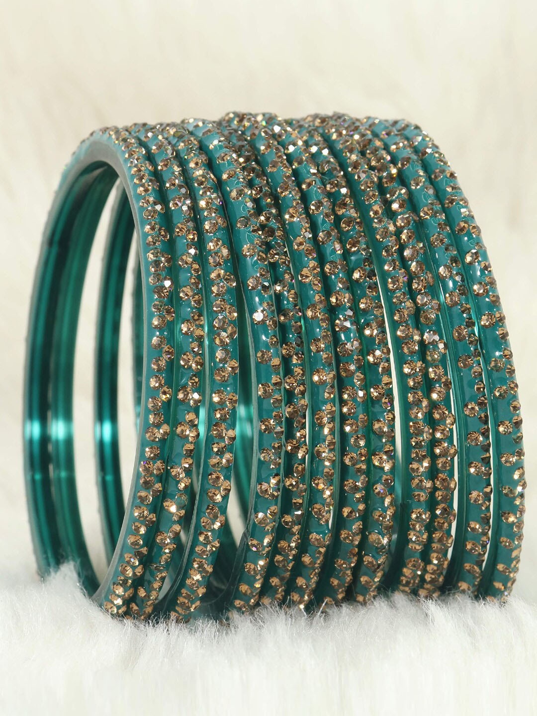 

LAVAZZA Set Of 12 Crystal Studded Bangles, Teal