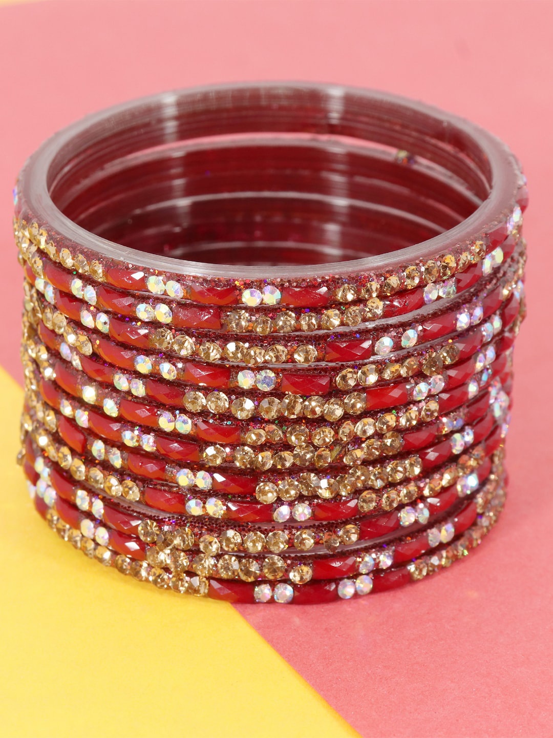 

LAVAZZA Set Of 12 Glass Bangles, Maroon