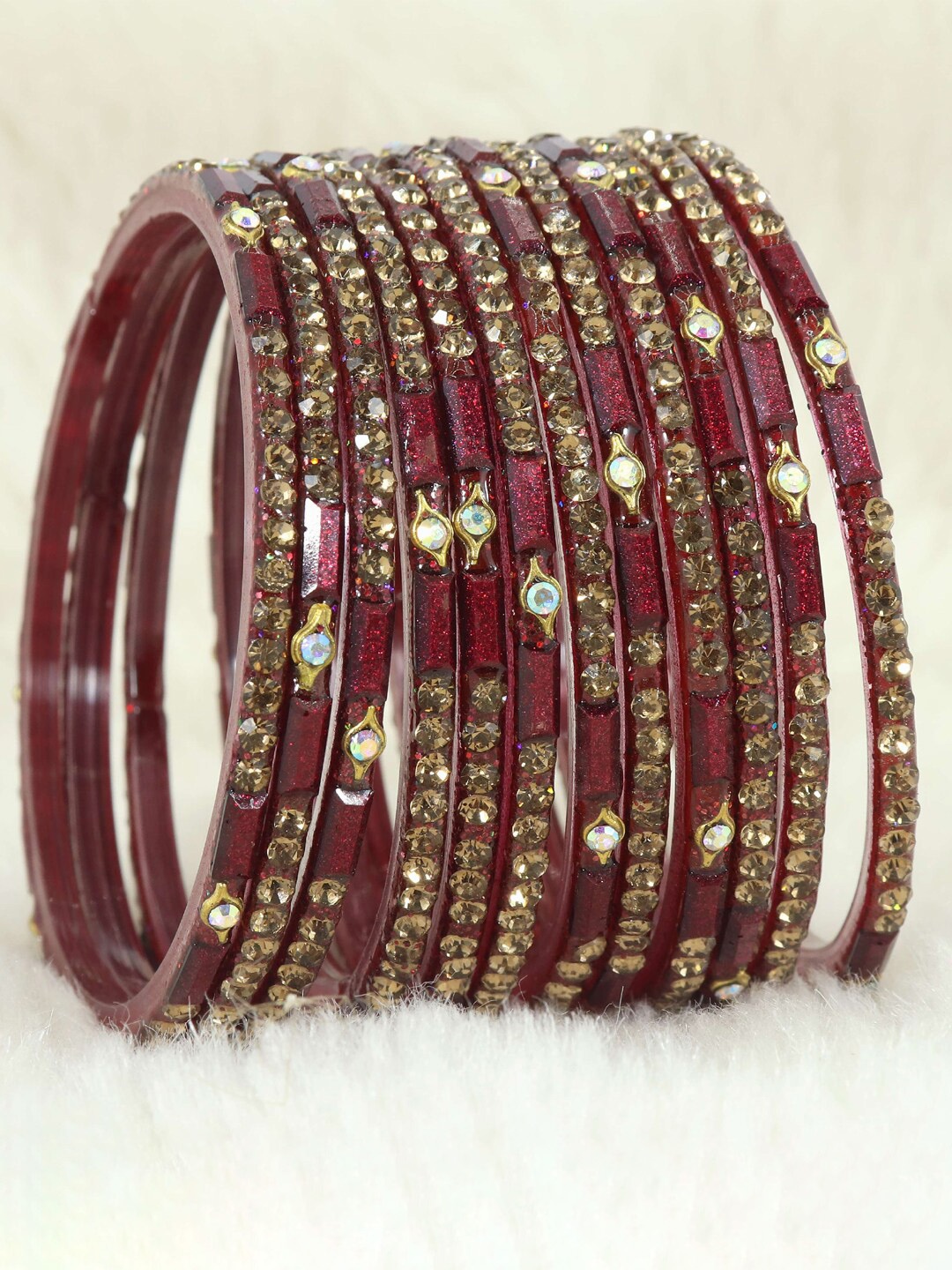 

LAVAZZA Set Of 12 Glass Bangles, Maroon