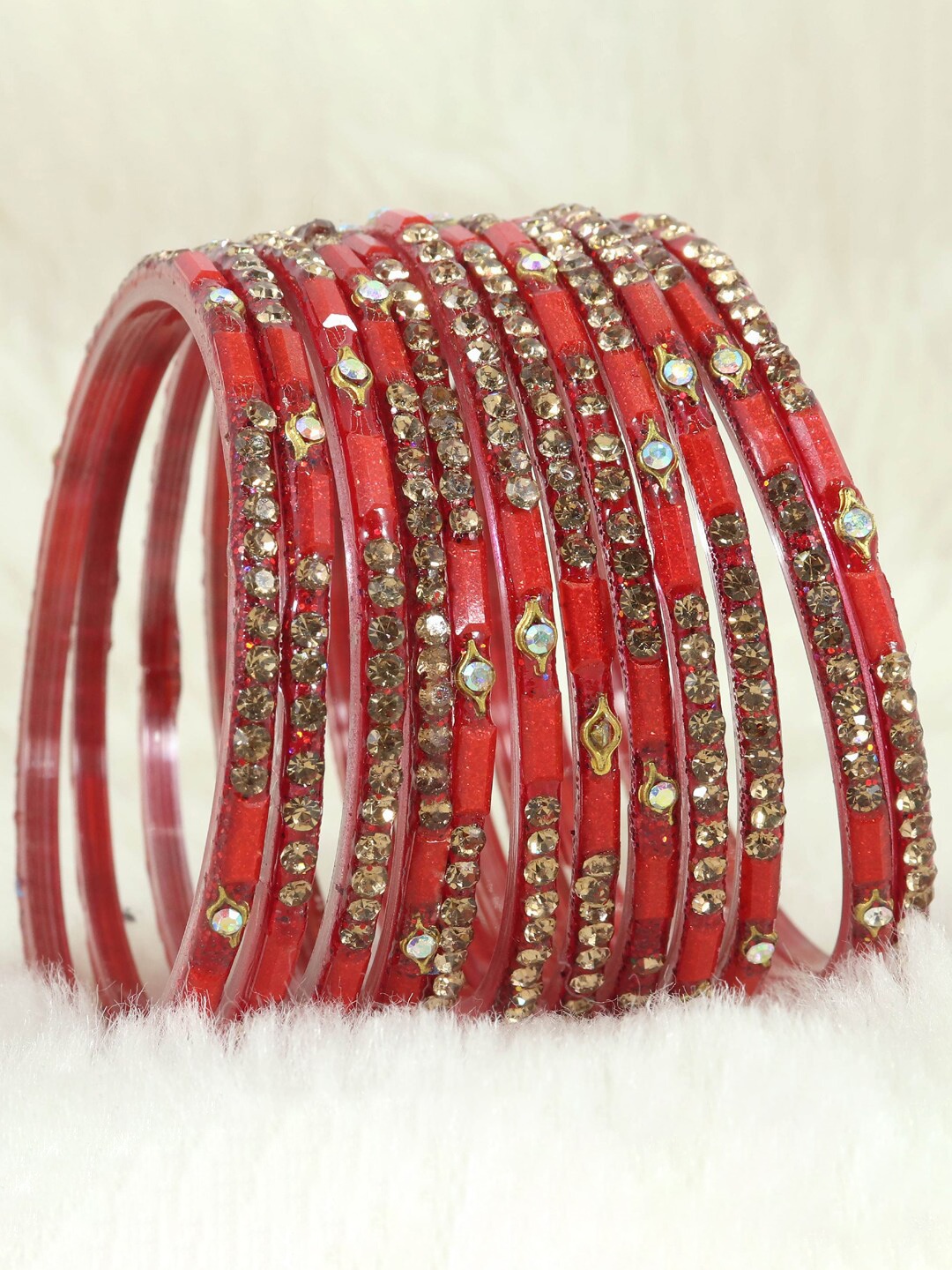 

LAVAZZA Set Of 12 Crystal-Studded Bangles, Red