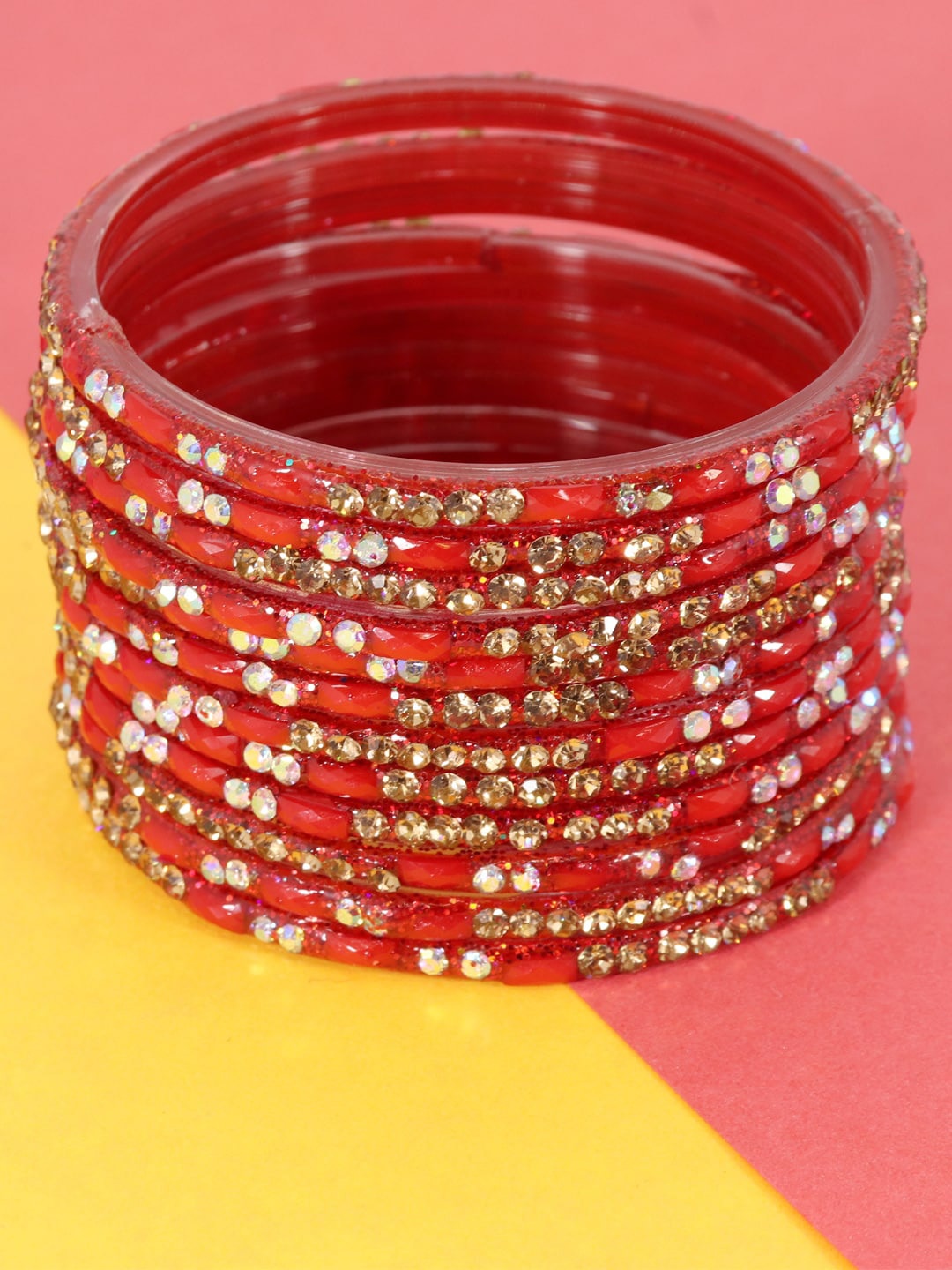 

LAVAZZA Set Of 12 Crystal-Studded Bangles, Red