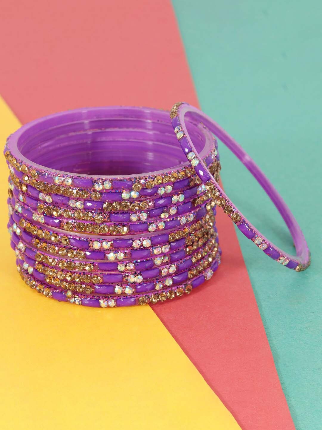 

LAVAZZA Set Of 12 Crystal-Studded Bangles, Purple