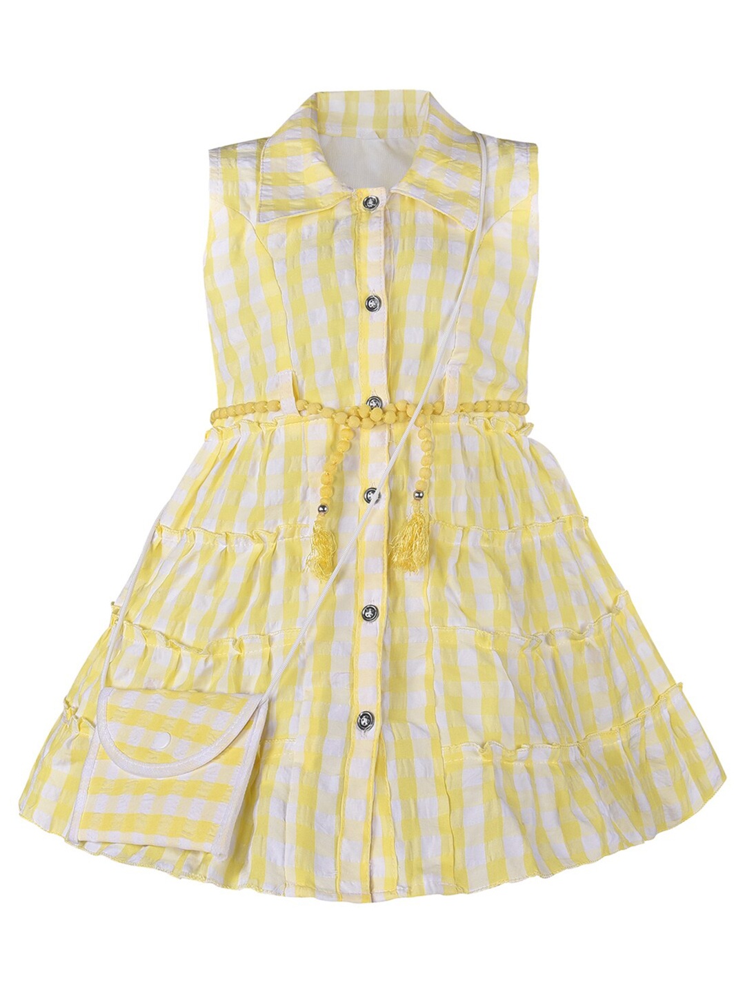 

Wish Karo Girls Checked Georgette A-Line Dress With Sling Bag, Yellow