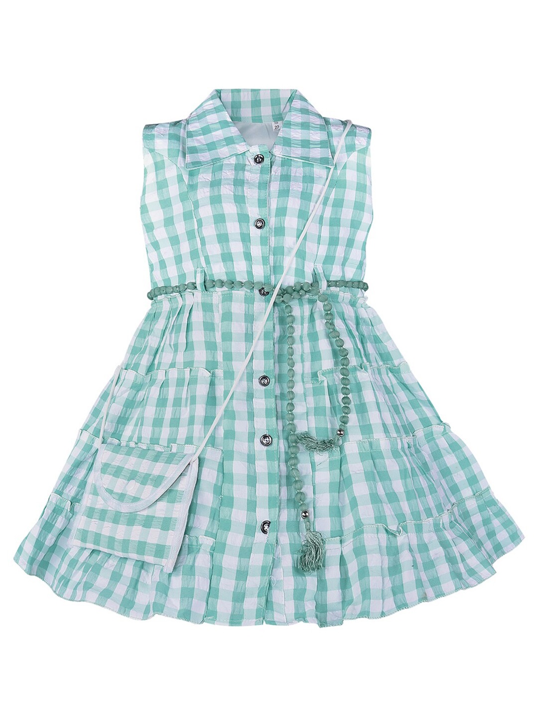 

Wish Karo Girls Striped Tie Ups Shirt Dress With Sling Bag, Sea green