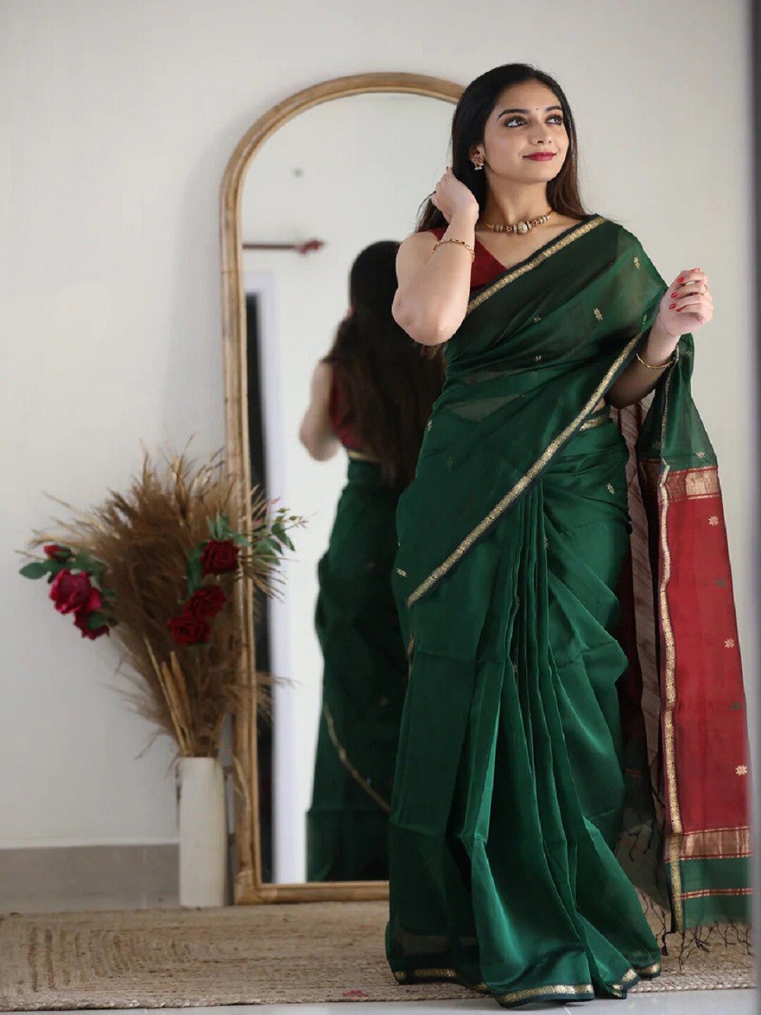 

Flosive Woven Design Zari Art Silk Banarasi Saree, Sea green