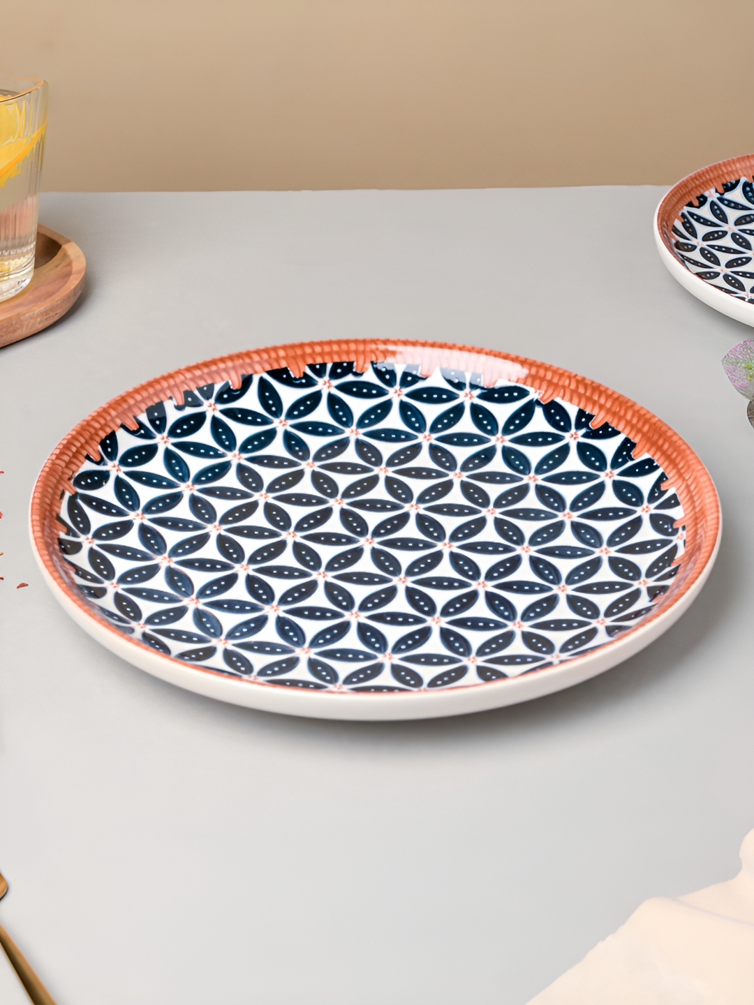 

Nestasia Blue & Orange Floral Printed Ceramic Glossy Dinner Plate