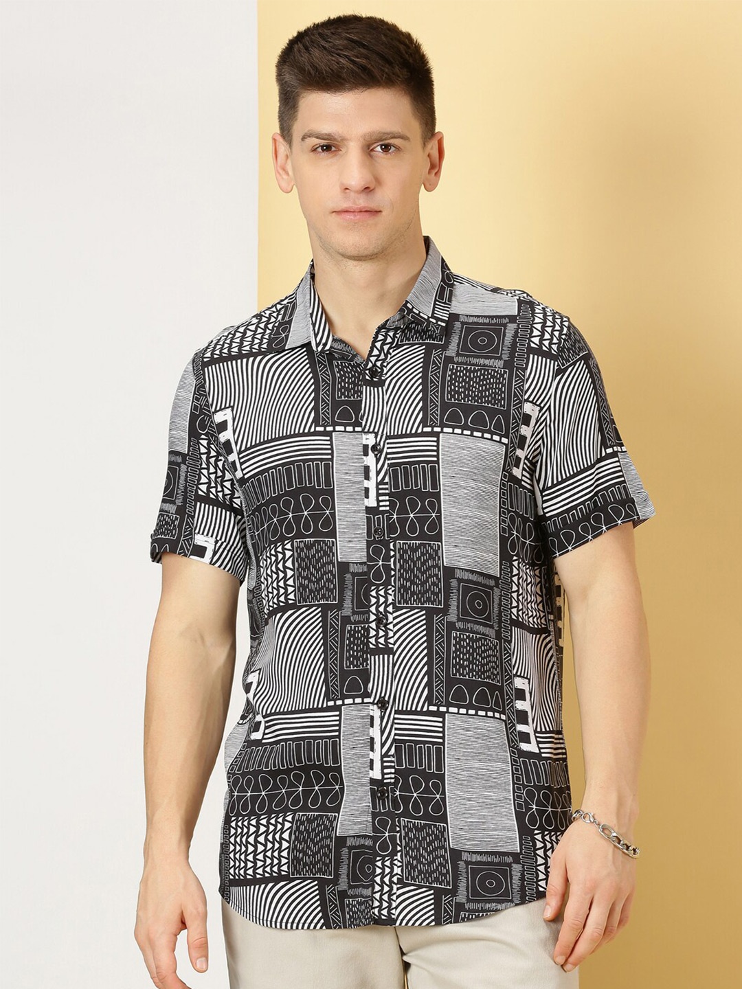 

Thomas Scott Classic Abstract Printed Casual Shirt, Black