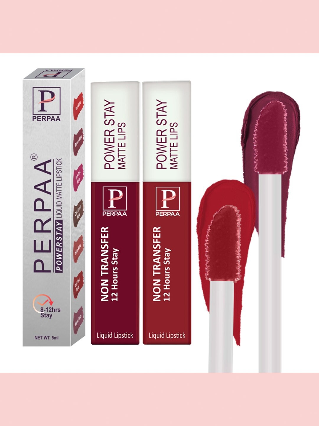 

PERPAA Set of 2 Power Stay Liquid Matte Lipsticks 5ml Each - Cherry Red+Apple Red