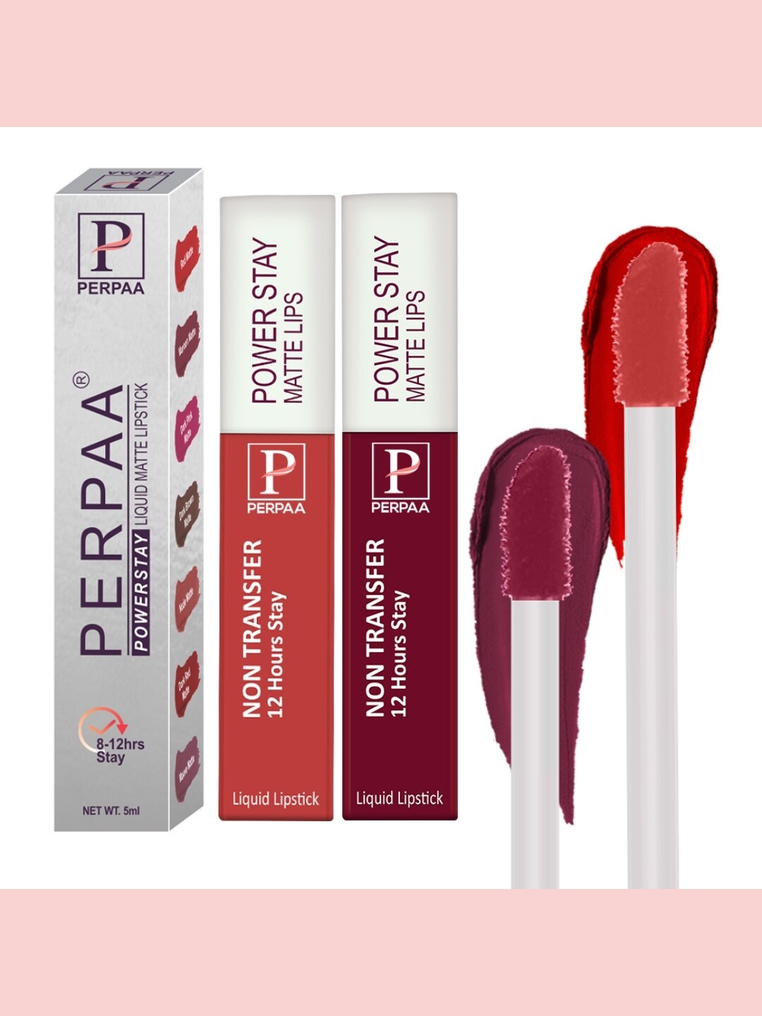 

PERPAA Set of 2 Power Stay Liquid Matte Lipsticks 5ml Each - Red+Cherry Red