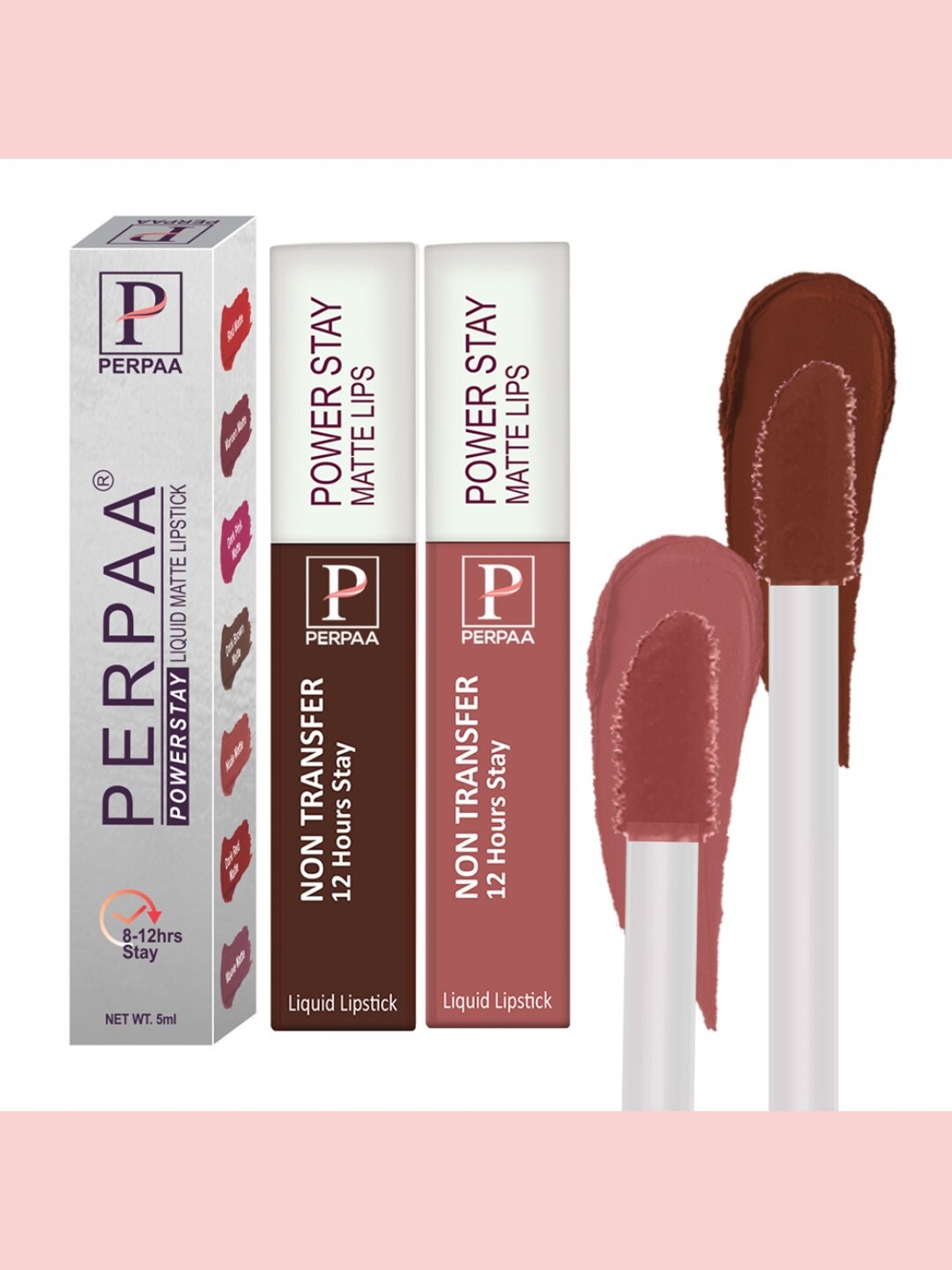 

PERPAA Set of 2 Power Stay Liquid Matte Lipsticks 5ml Each - Brown+Nude, Maroon
