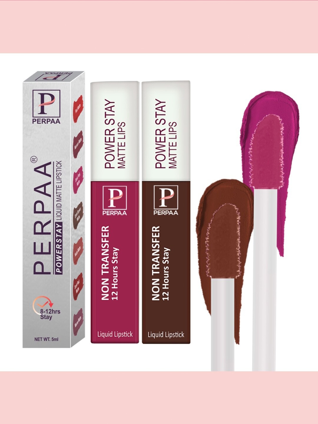 

PERPAA Set Of 2 Power Stay Non Transfer Liquid Matte Lipstick 5ml Each - Shades 10 & 16, Pink