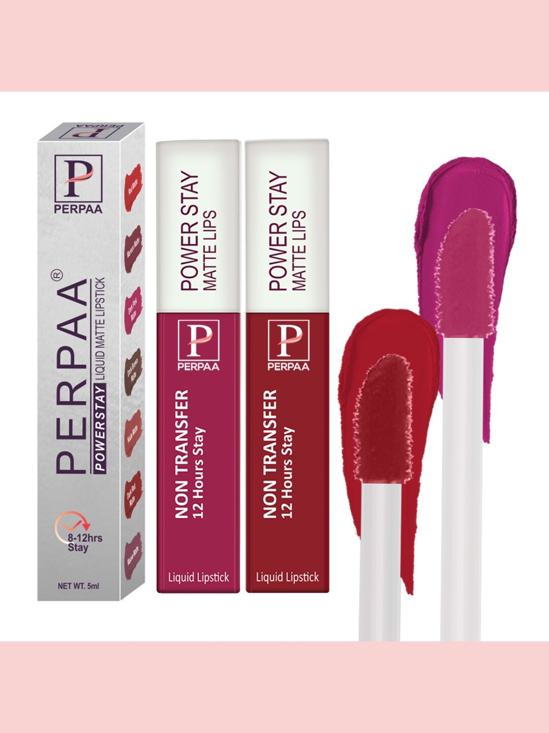 

PERPAA Set Of 2 Power Stay Non Transfer Liquid Matte Lipstick 5ml Each - Shades 10 & 22, Red