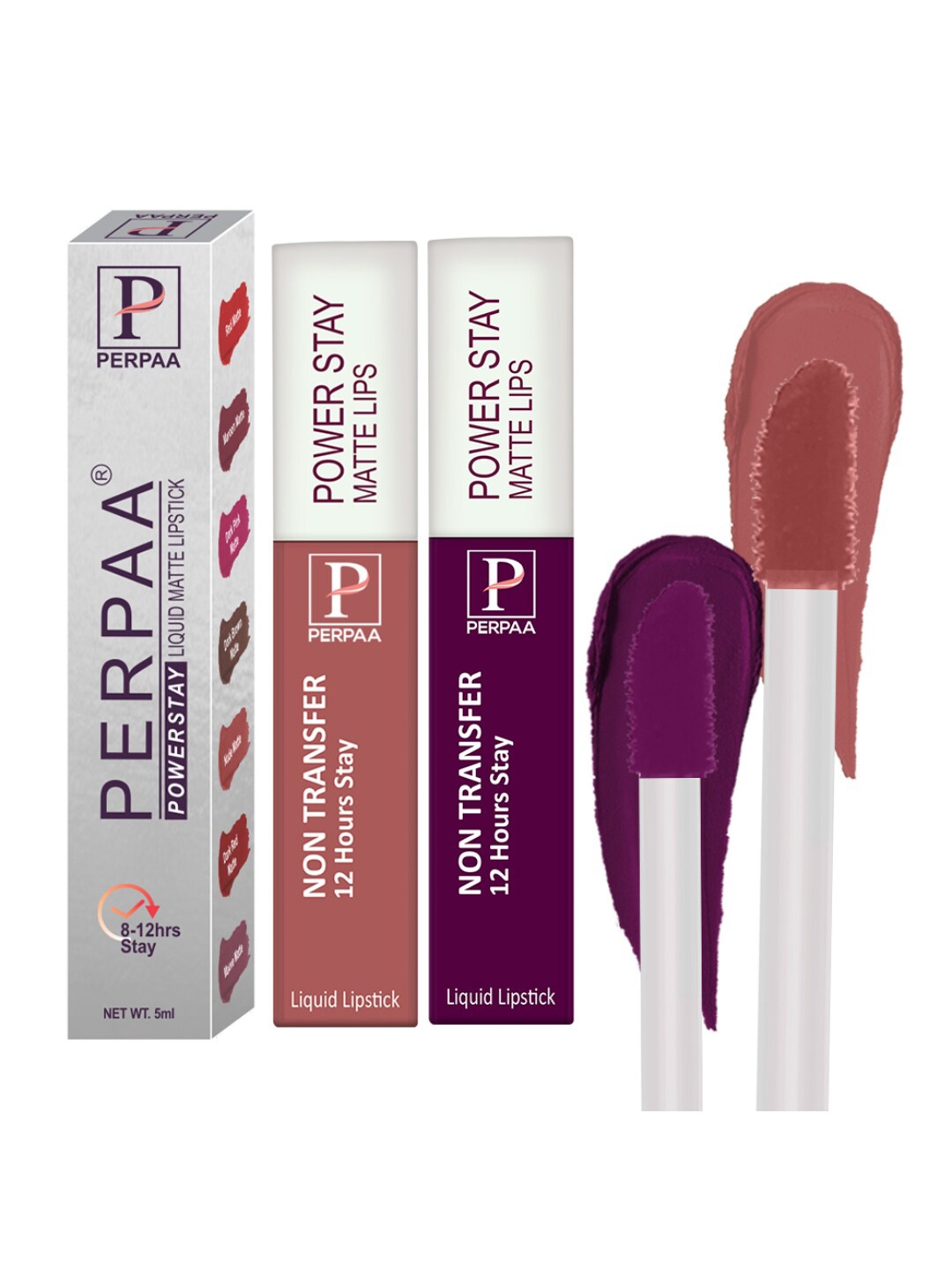 

PERPAA Set Of 2 Power Stay Non Transfer Liquid Matte Lipstick 5ml Each - Shades 21 & 03, Purple
