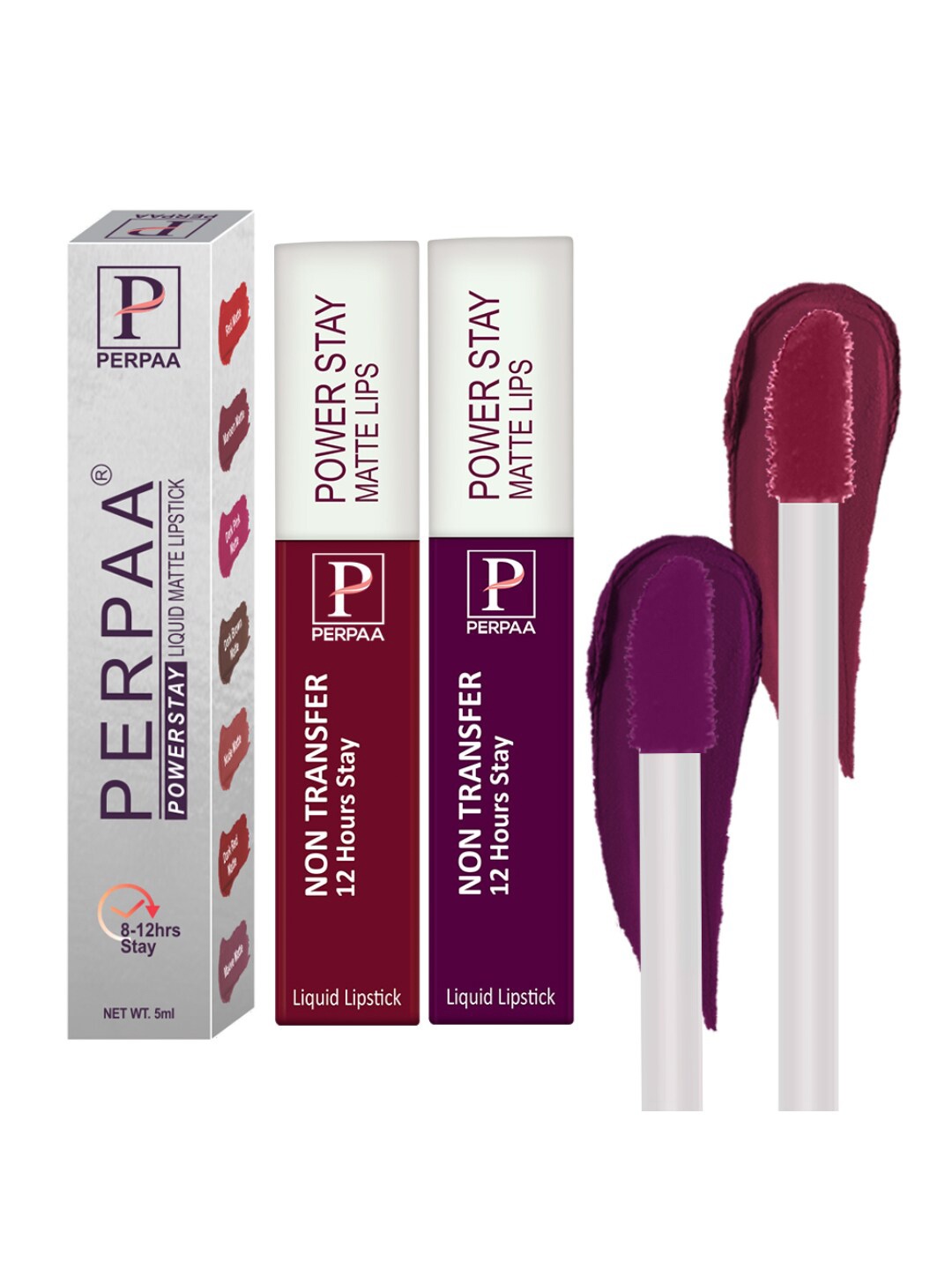 

PERPAA Set Of 2 Power Stay Non Transfer Liquid Matte Lipstick 5ml Each - Shades 09 & 03, Purple