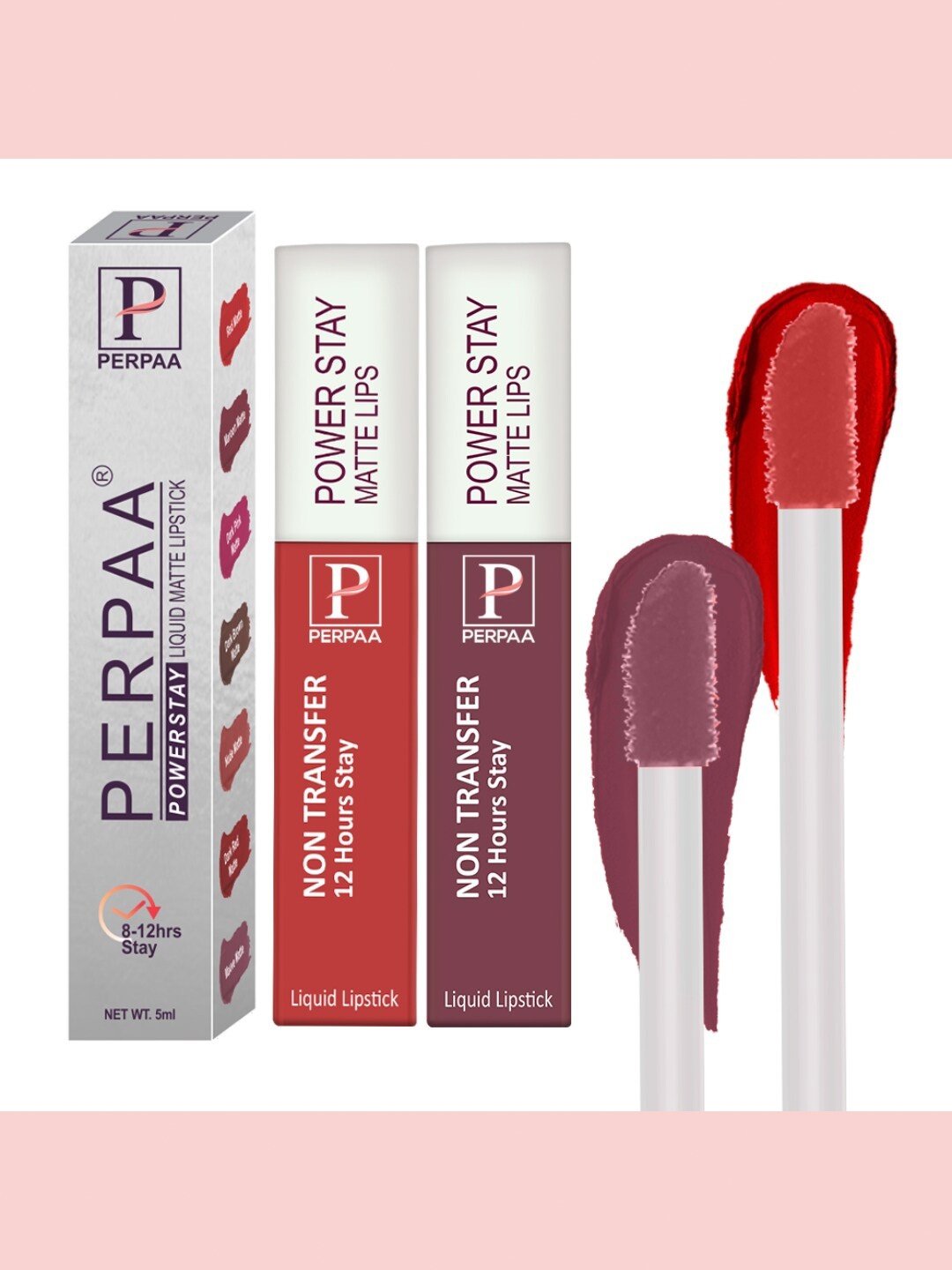 

PERPAA Set of 2 Power Stay Liquid Matte Lipstick - 5ml Each - Red 01 & Mauve 23