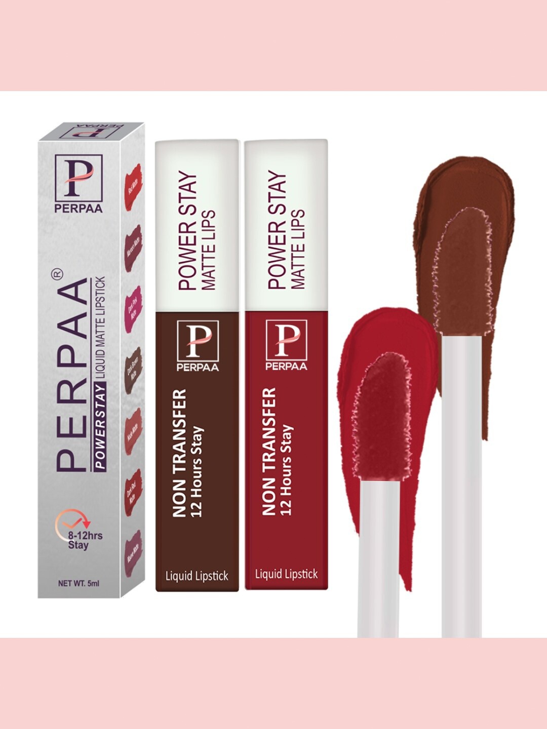 

PERPAA Set of 2 Power Stay Liquid Matte Lipstick - 5ml Each - Brown 16 & Apple Red 22