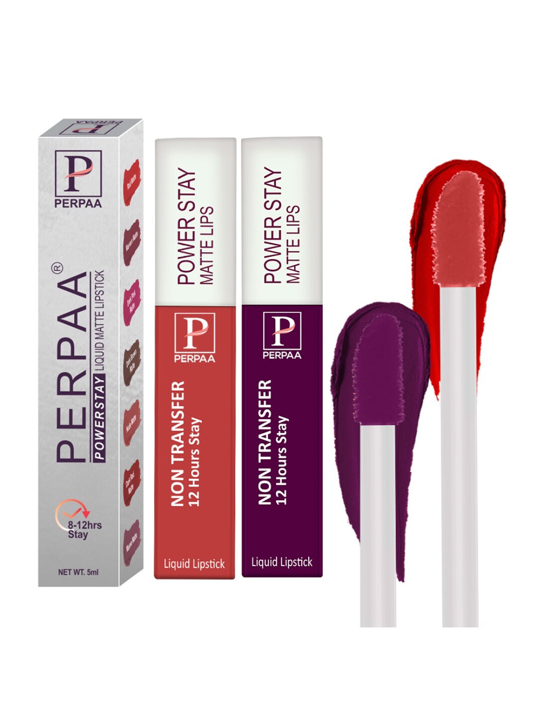 

PERPAA Set of 2 Power Stay Liquid Matte Lipstick - 5ml Each - Red 01 & Wine 03