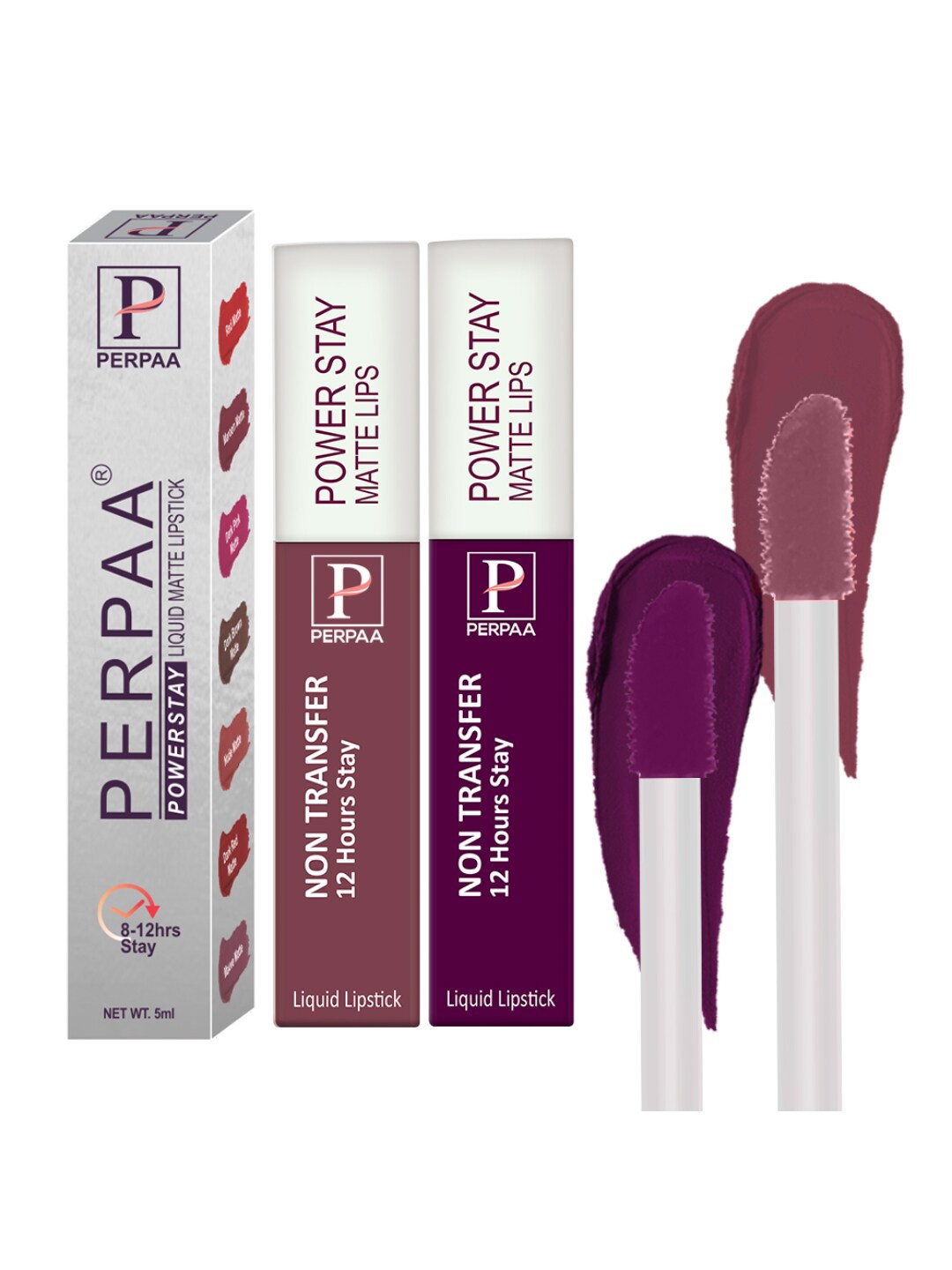 

PERPAA Set of 2 Power Stay Liquid Matte Lipstick - 5ml Each - Mauve 23 & Wine 03, Violet