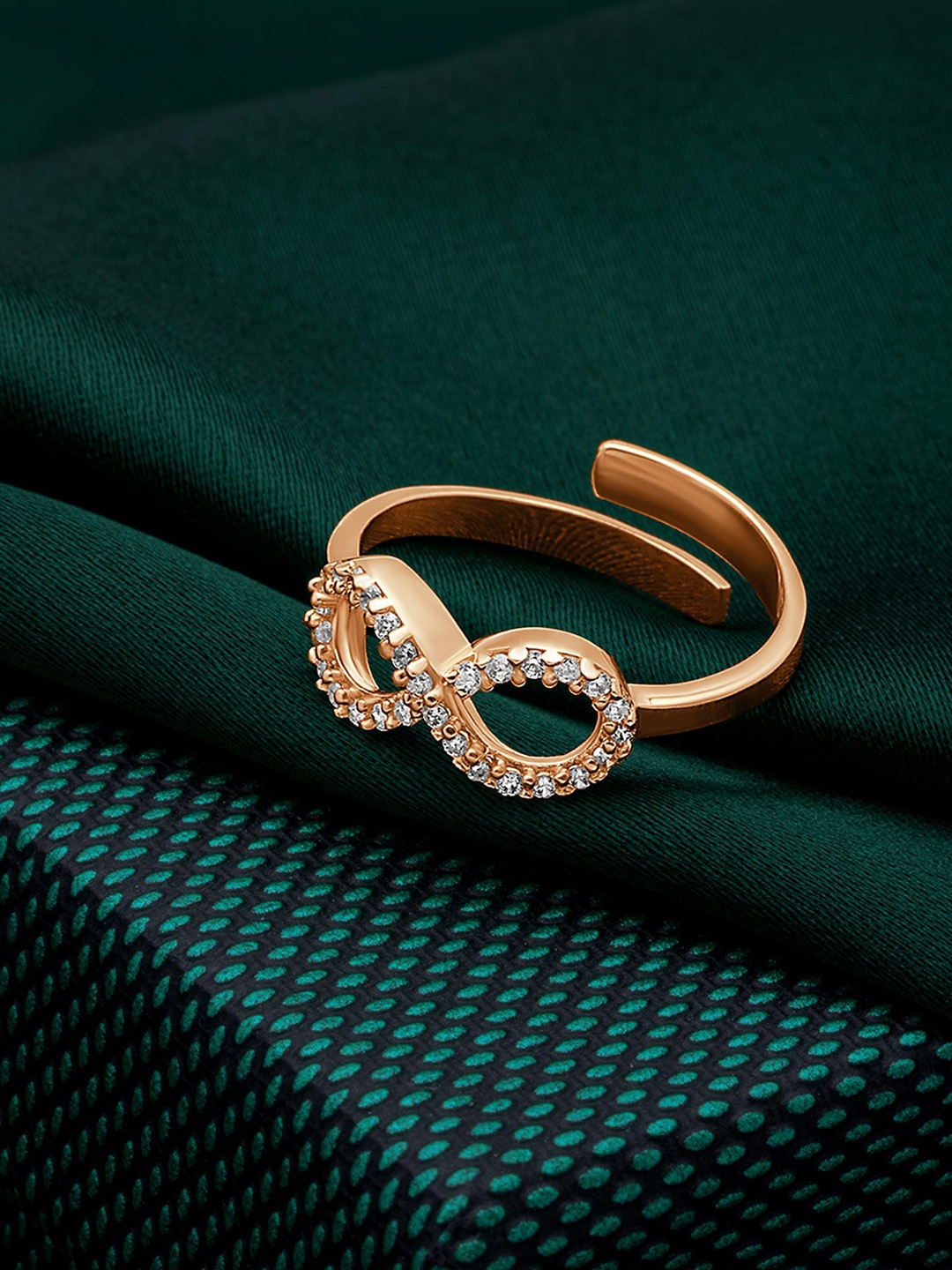 

SILBERRY Rose Gold-Plated CZ-Studded Finger Ring