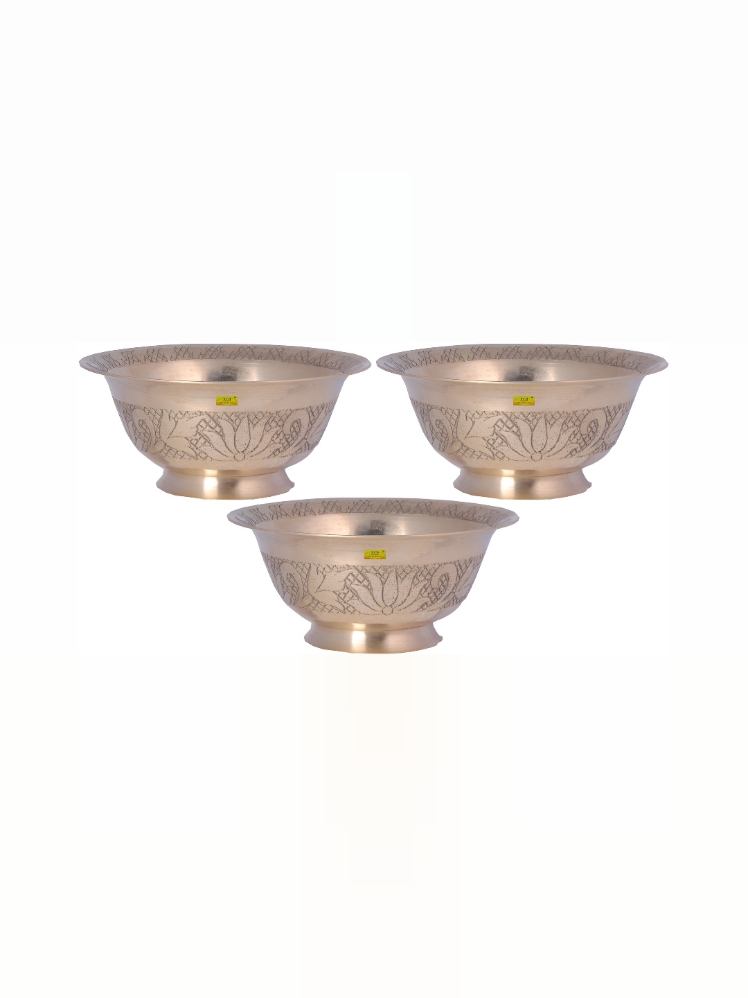 

Shivshakti Arts Yellow 3 Pieces Brass Glossy Dishwasher Safe Bowls 150 ml