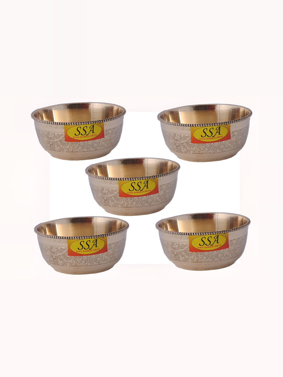 

Shivshakti Arts Yellow 5 Pieces Brass Glossy Bowls 150ml Each