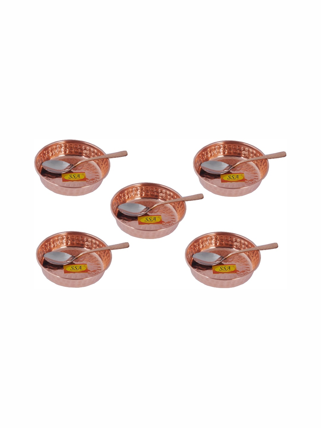 

Shivshakti Arts Copper Toned 10 Pieces Textured Copper Glossy Bowls With Spoons