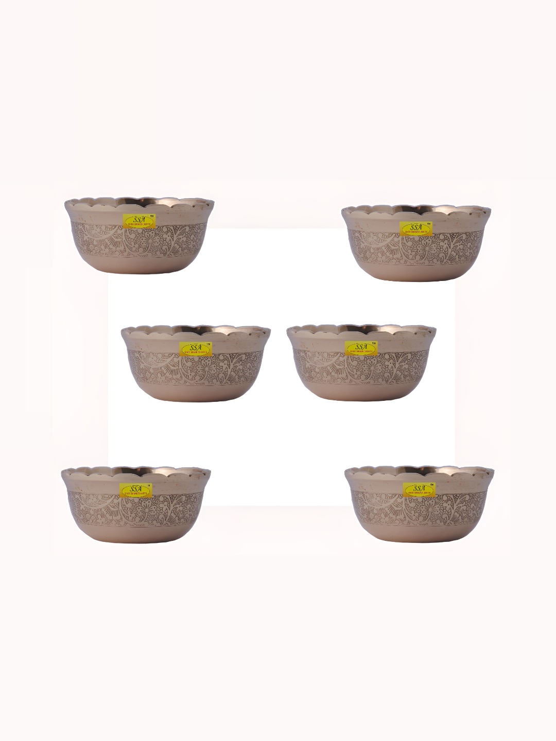 

Shivshakti Arts Yellow 6 Pieces Brass Glossy Dishwasher Safe Bowls 150 ml