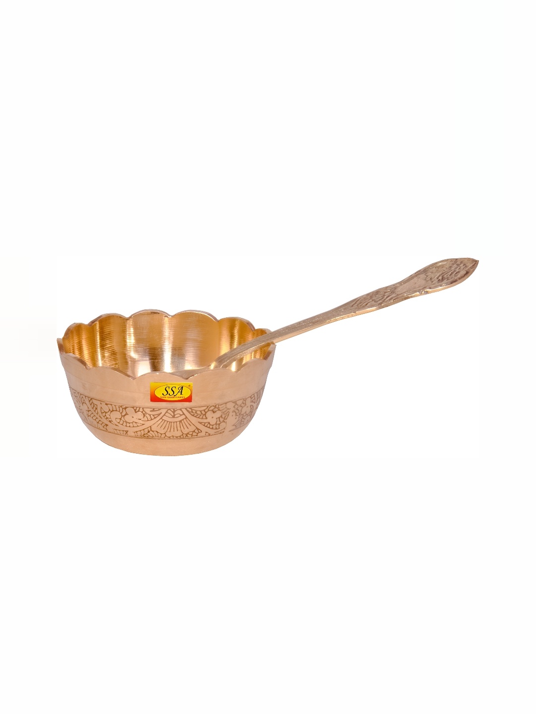 

Shivshakti Arts Gold-Toned Pure Brass Glossy Bowl with Spoon