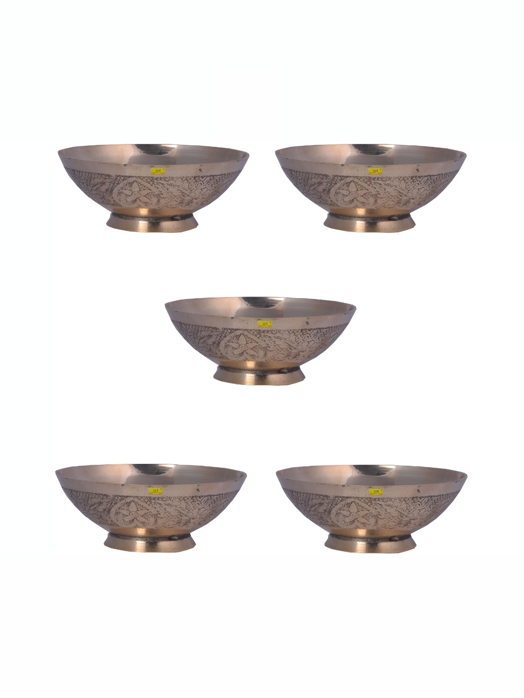 

Shivshakti Arts Yellow 5 Pieces Brass Glossy Dishwasher Safe Bowls 250 ml