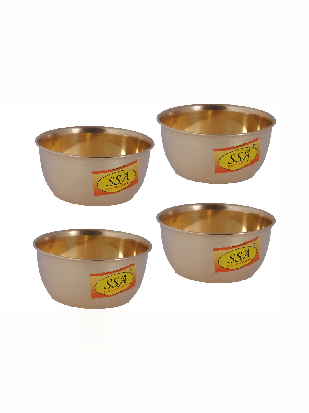 

Shivshakti Arts Yellow 4 Pieces Brass Glossy Dishwasher Safe Bowls 200 ml