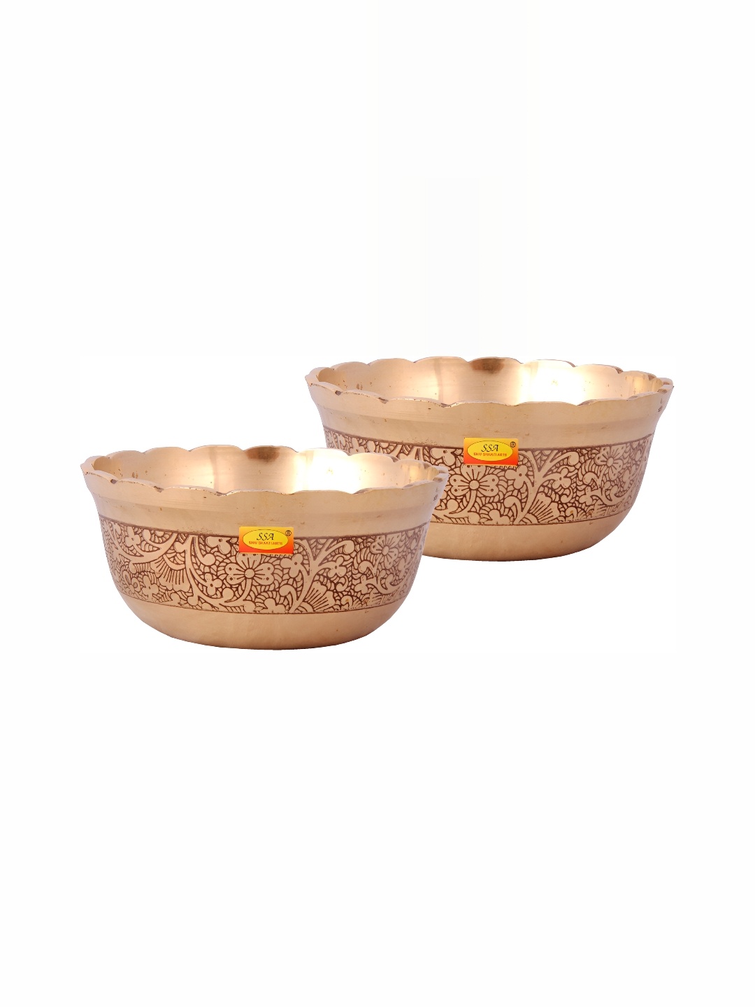 

Shivshakti Arts Yellow 2 Pieces Brass Glossy Dishwasher Safe Bowl 180 ml