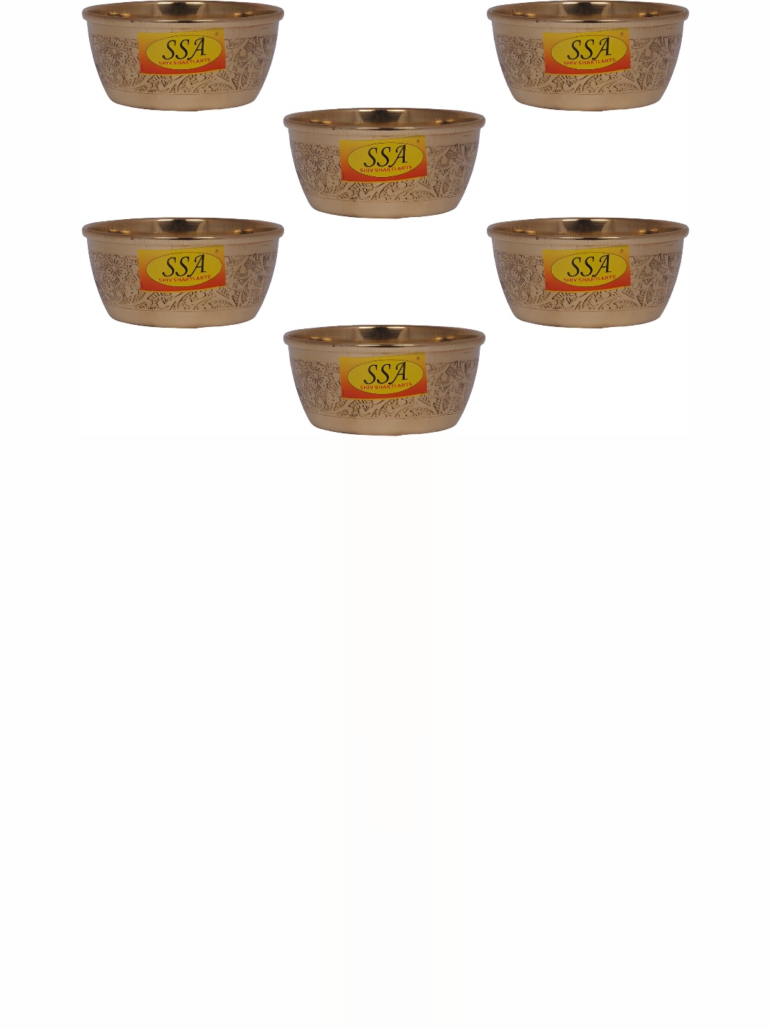 

Shivshakti Arts Yellow 6 Pieces Textured Pure Brass Glossy Bowls 120 ml