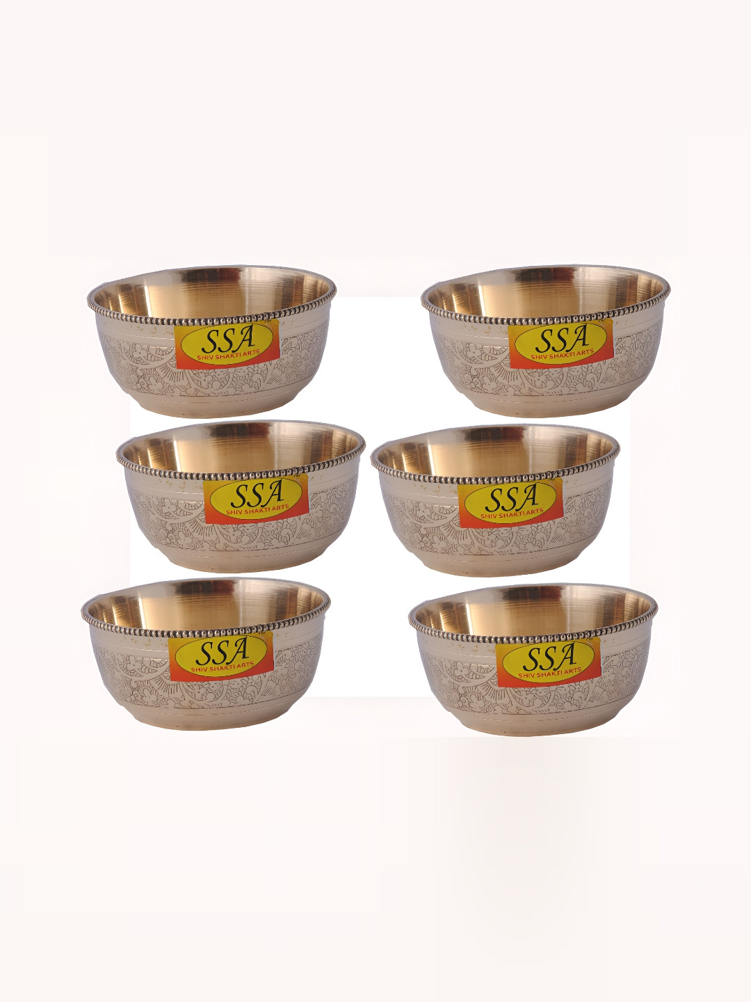 

Shivshakti Arts Gold Toned 6 Pieces Floral Printed Brass Glossy Bowls 150 ml Each