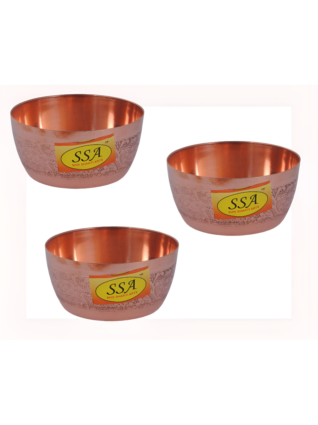 

Shivshakti Arts Brown 3Pcs Textured Copper Dishwasher Safe Glossy Bowls 150ml