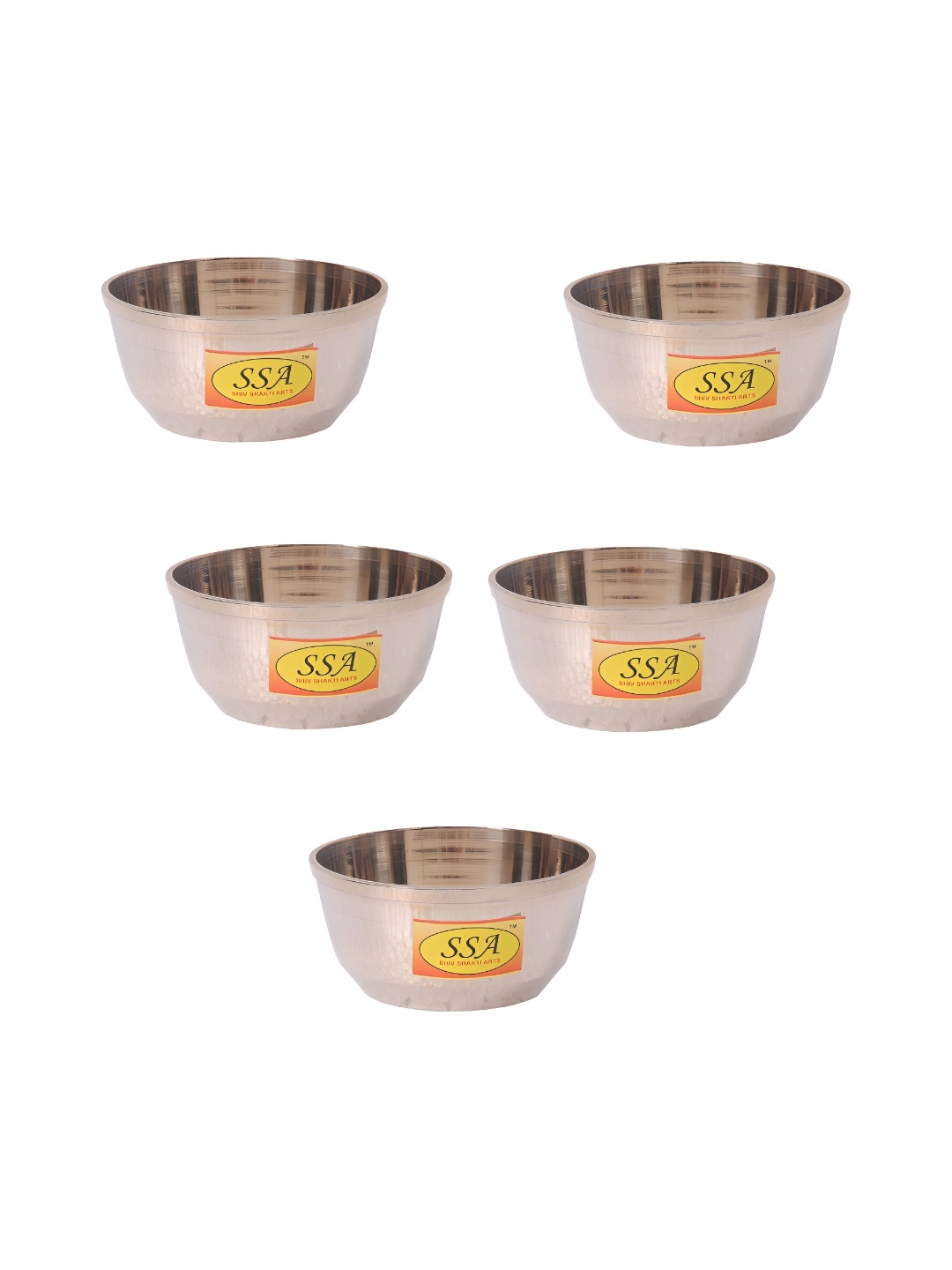 

Shivshakti Arts Yellow 5 Pieces Brass Glossy Bowls 150ml Each