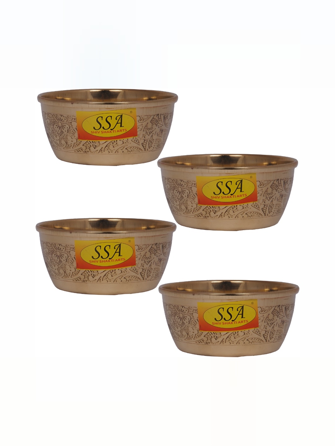 

Shivshakti Arts Yellow 4 Pieces Brass Textured Bowls 120ml Each